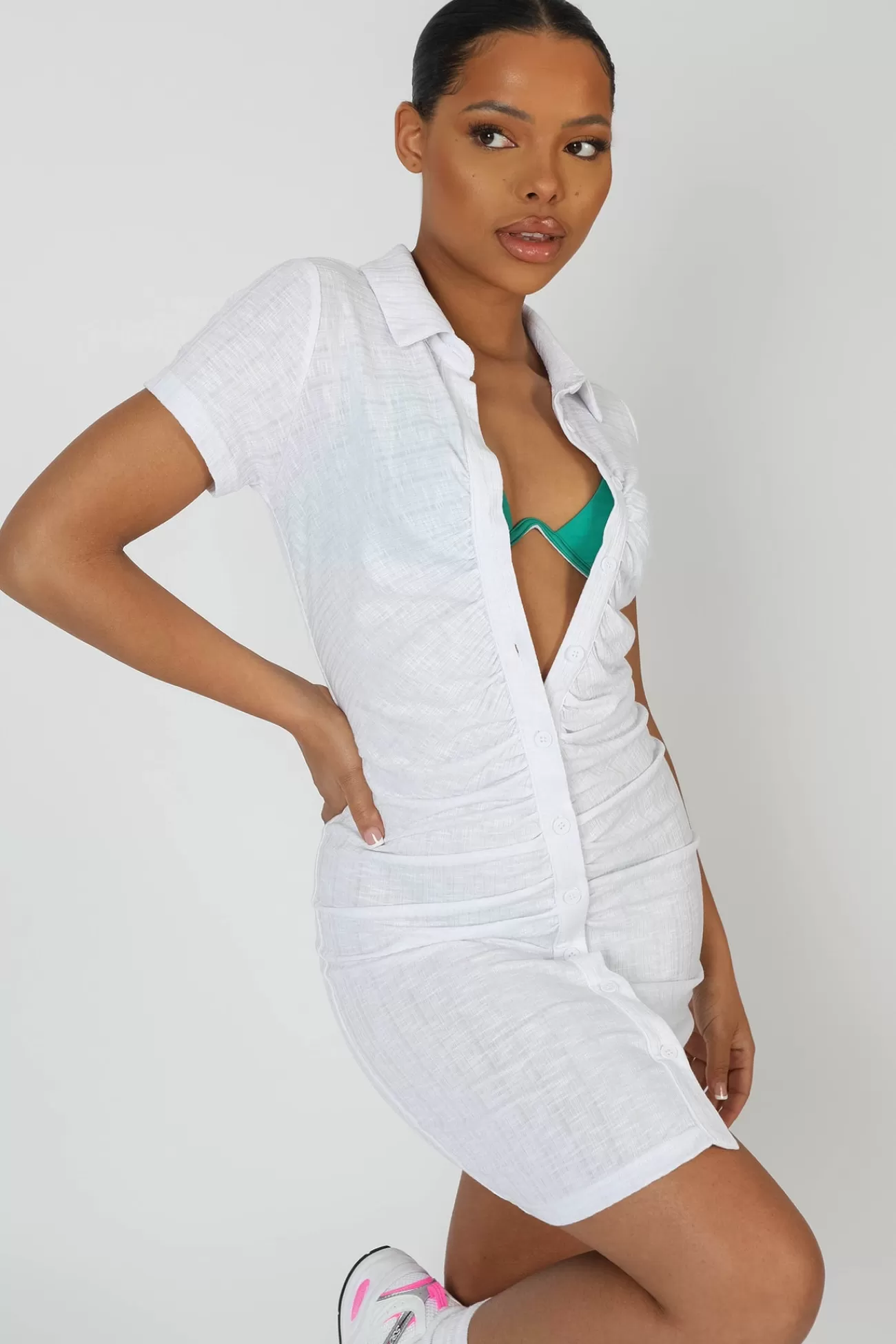 Public Desire Button Front Ruched Dress White Online