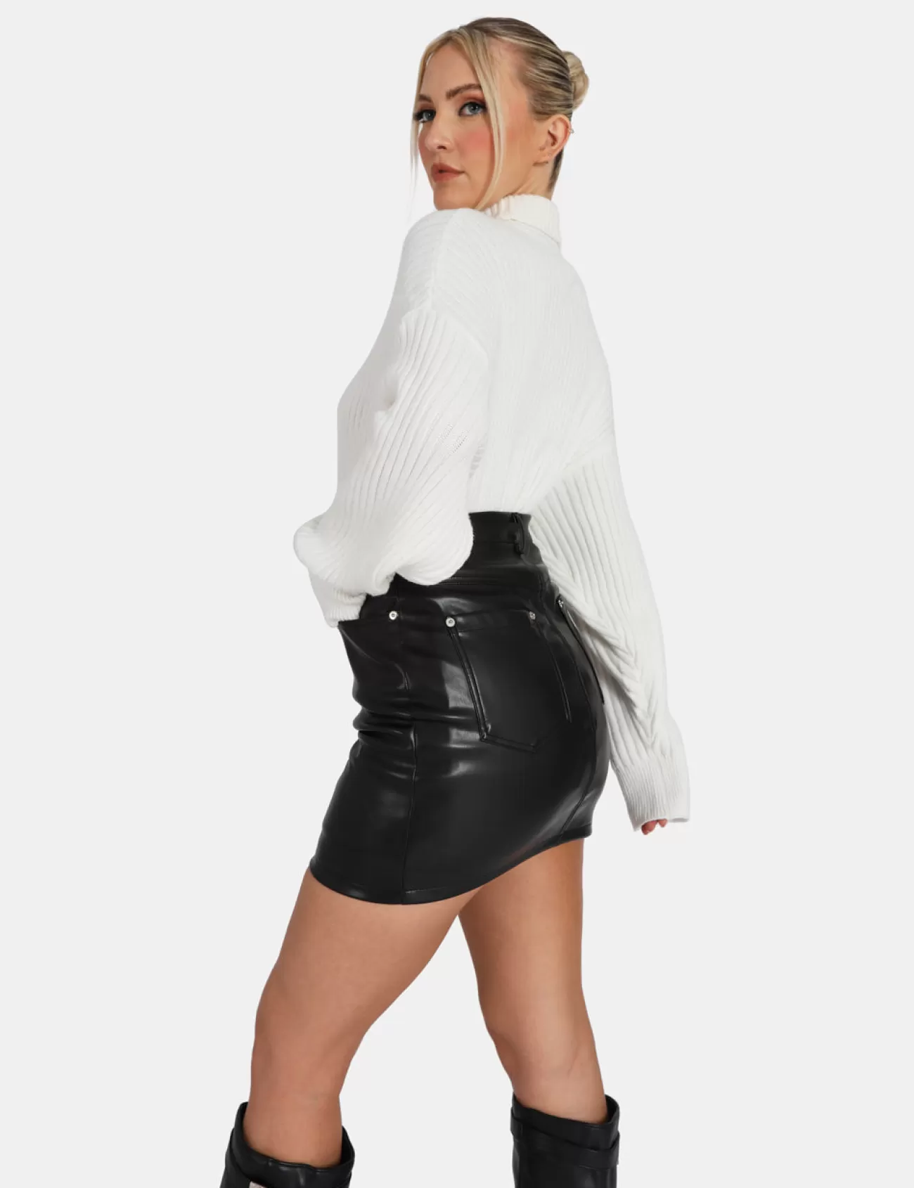 Public Desire Button Waist Pu Mini Skirt Black Clearance