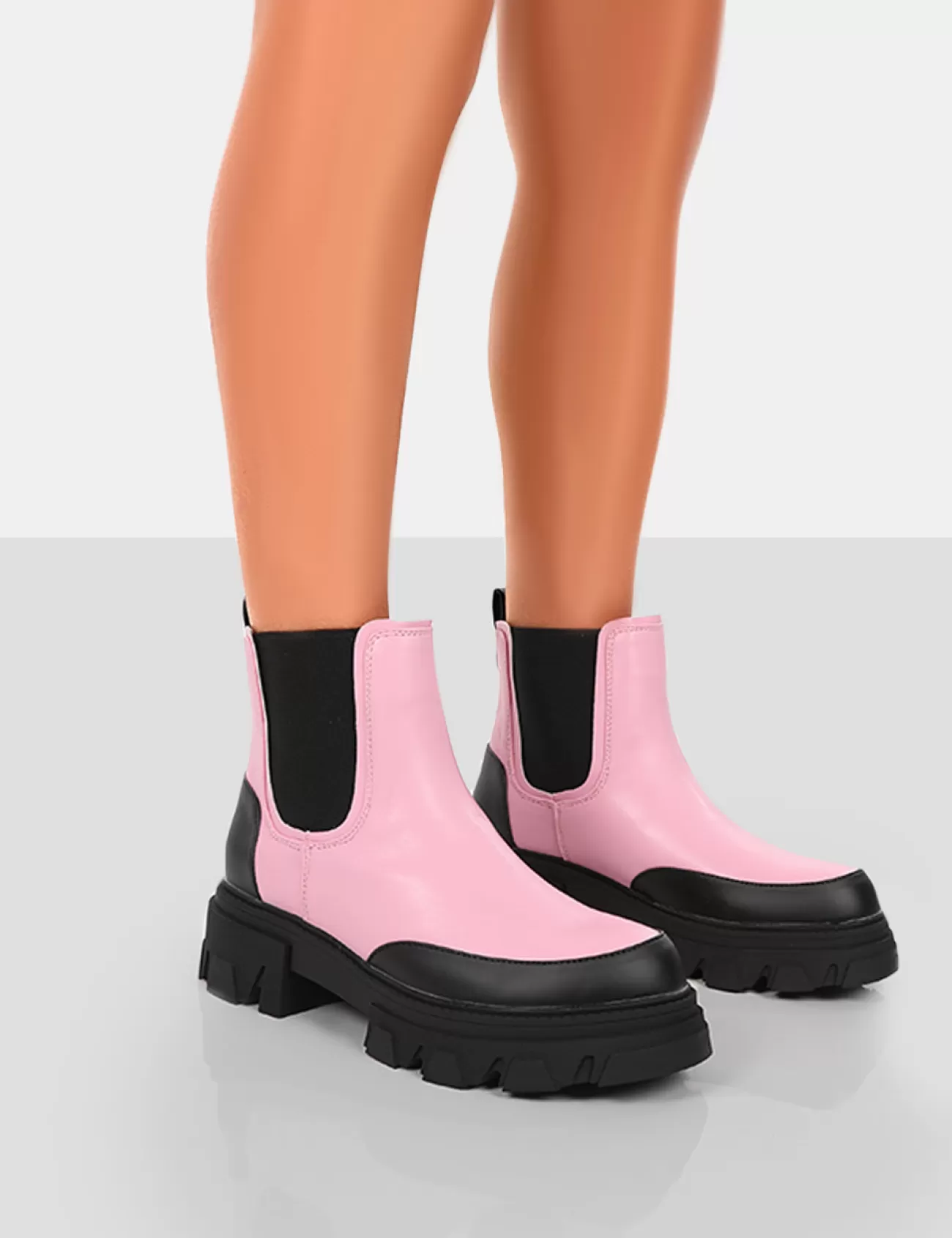 Public Desire By Midnight Pu Platform Chunky Sole Chelsea Boots Pink Best Sale
