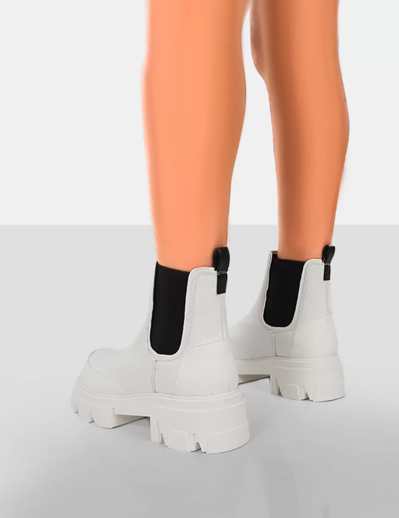 Public Desire By Midnight Pu Platform Chunky Sole Chelsea Boots White Sale