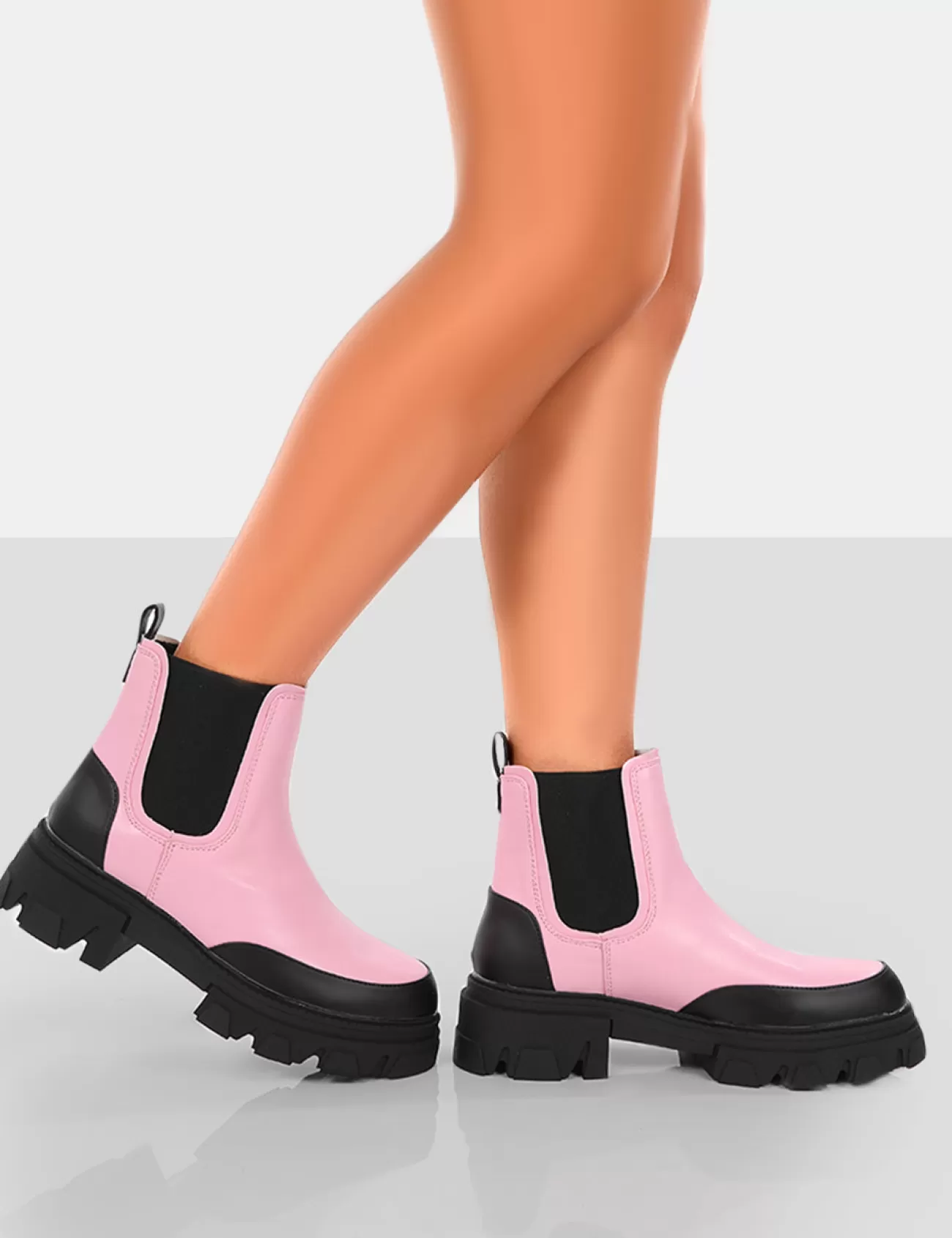 Public Desire By Midnight Pu Platform Chunky Sole Chelsea Boots Pink Best Sale