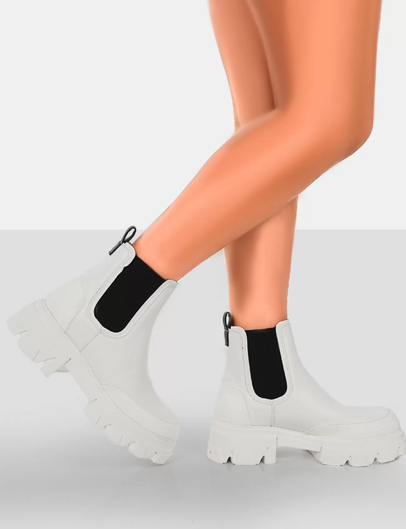 Public Desire By Midnight Pu Platform Chunky Sole Chelsea Boots White Sale
