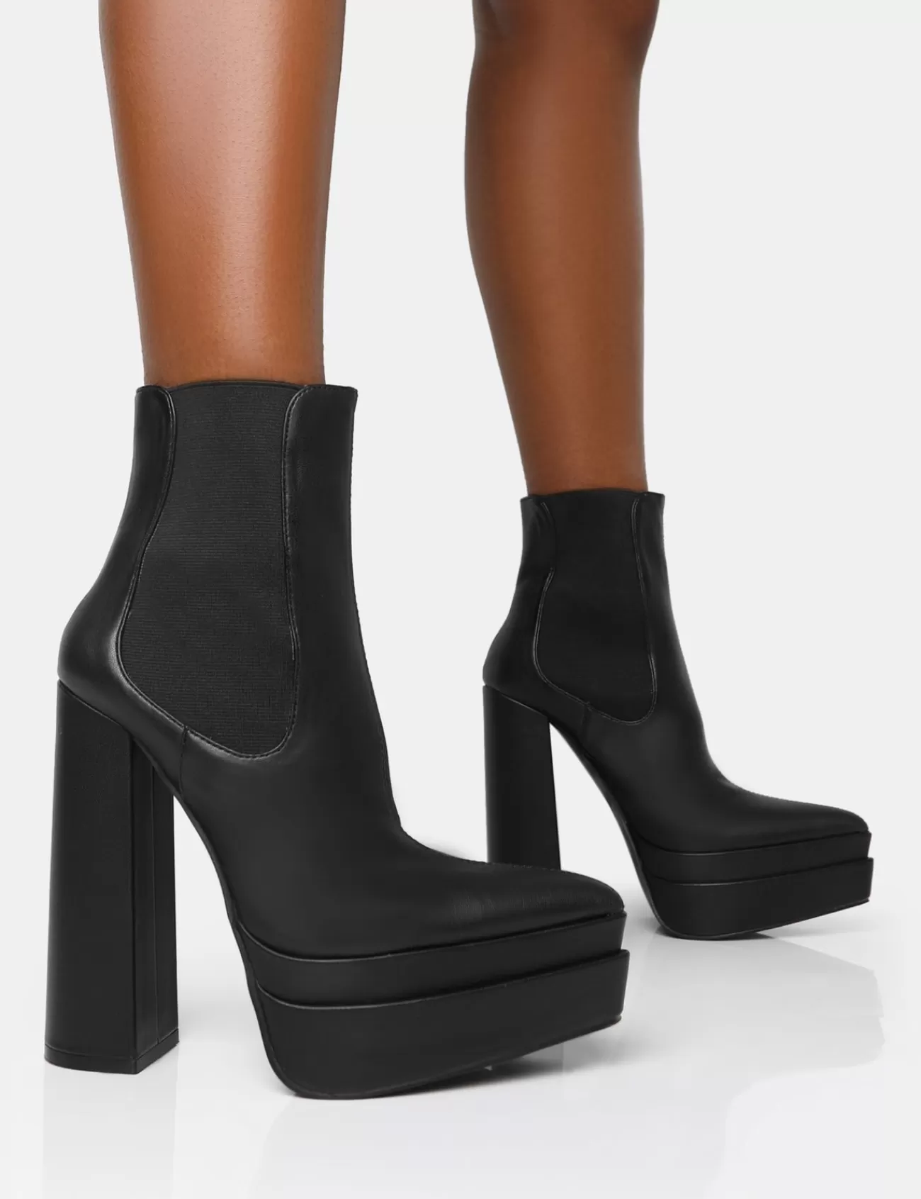 Public Desire Cady Pu Platform Pointed Toe Block Heel Ankle Boots Black Best