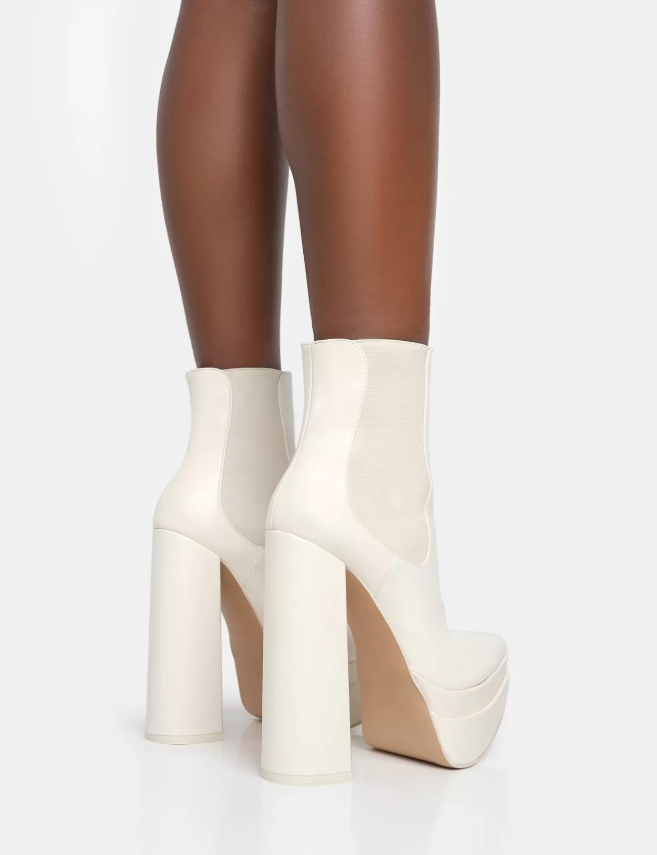 Public Desire Cady Pu Platform Pointed Toe Block Heel Ankle Boots Ecru Best