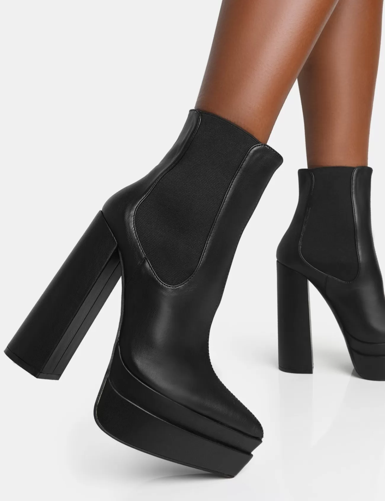 Public Desire Cady Pu Platform Pointed Toe Block Heel Ankle Boots Black Best