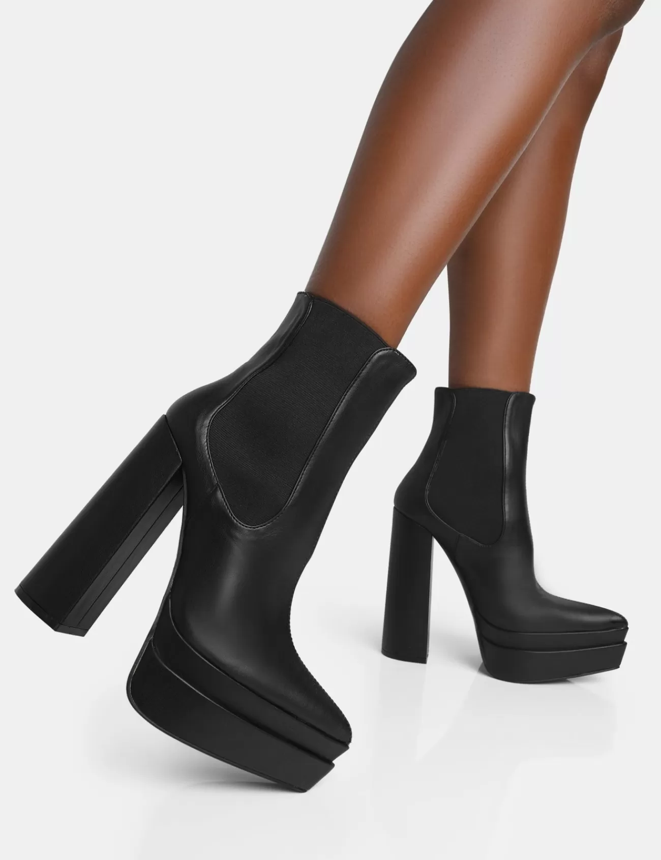 Public Desire Cady Pu Platform Pointed Toe Block Heel Ankle Boots Black Best