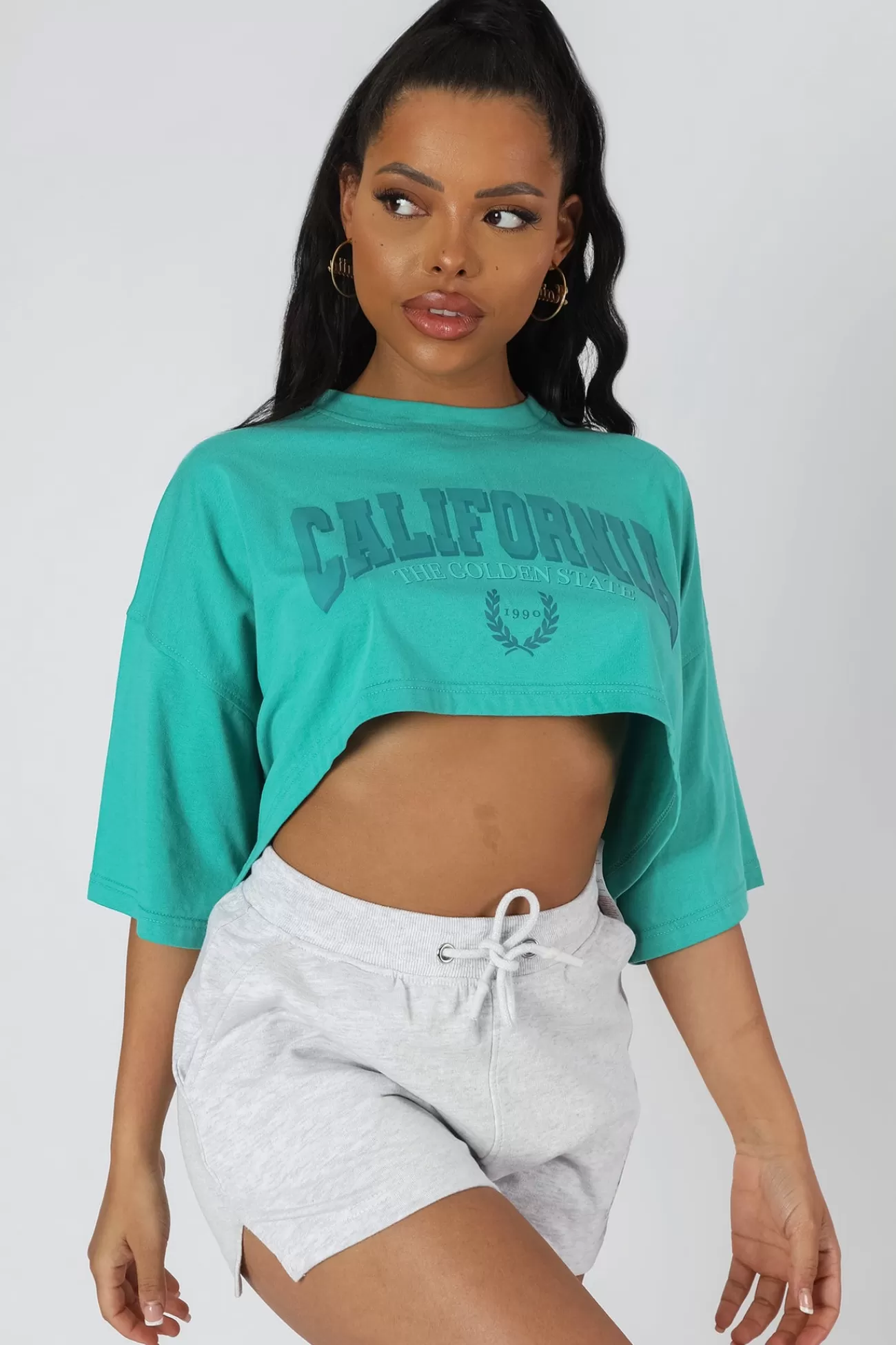 Public Desire California Super Crop T-Shirt Turquoise Cheap