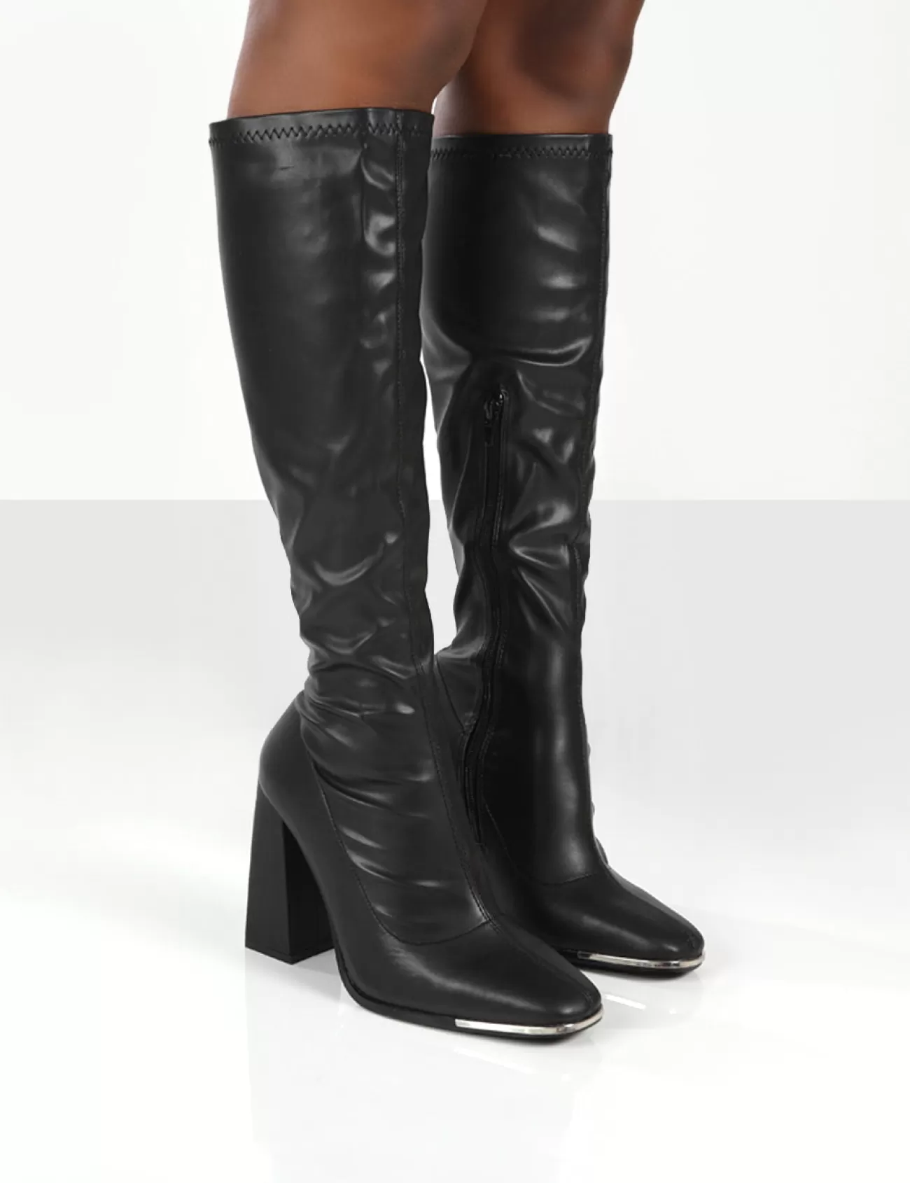 Public Desire Caryn Pu Knee High Block Heeled Boot Black Store