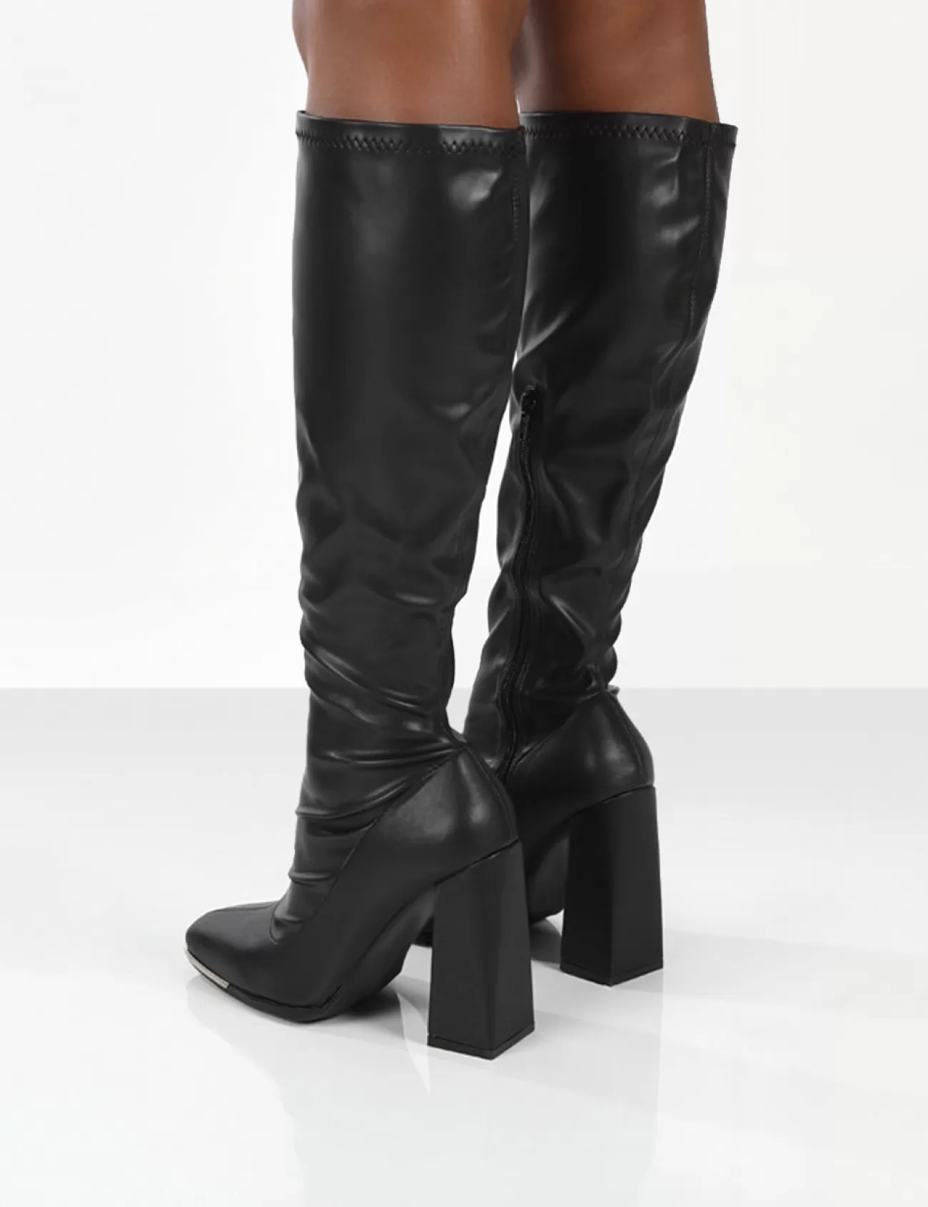 Public Desire Caryn Pu Wide Fit Knee High Block Heeled Boot Black Store