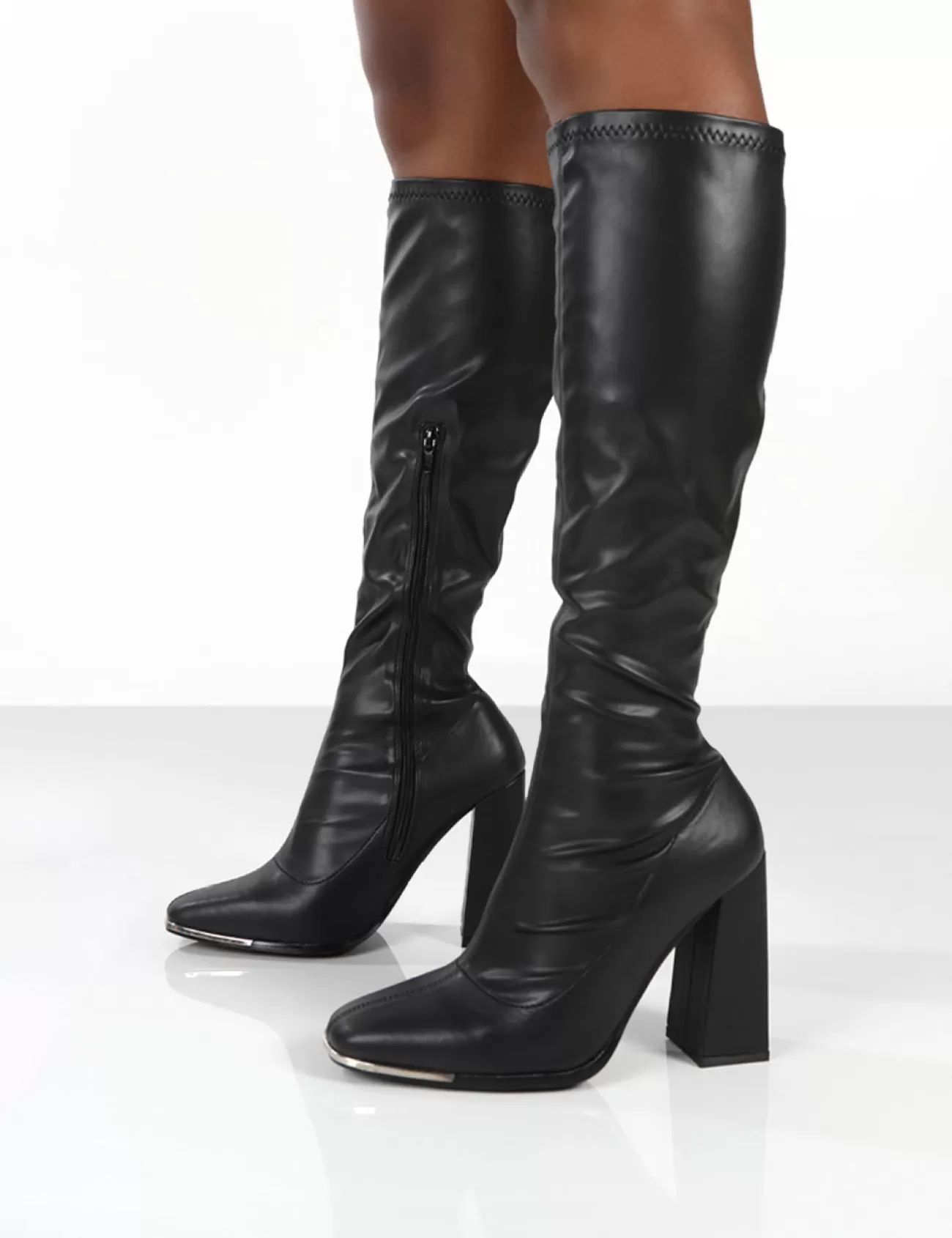 Public Desire Caryn Pu Wide Fit Knee High Block Heeled Boot Black Store