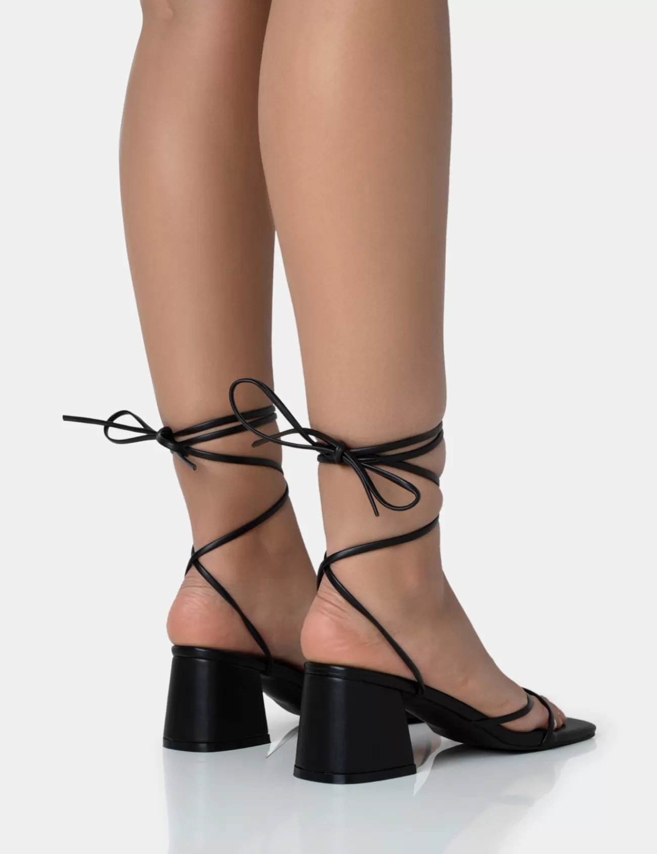 Public Desire Casey Strappy Lace Up Square Toe Low Block Heel Sandals Black Clearance