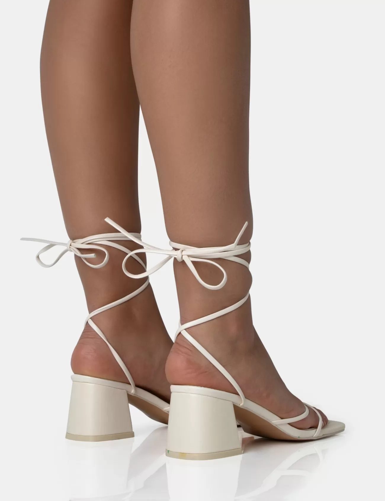 Public Desire Casey Strappy Lace Up Square Toe Low Block Heel Sandals Ecru Hot