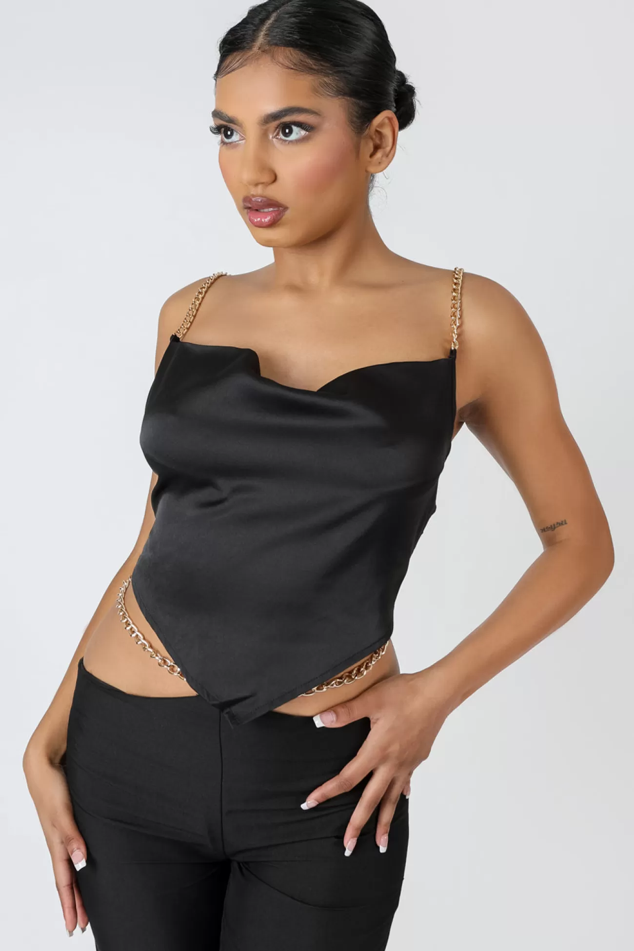 Public Desire Chain Strap Handkerchief Top Black Flash Sale