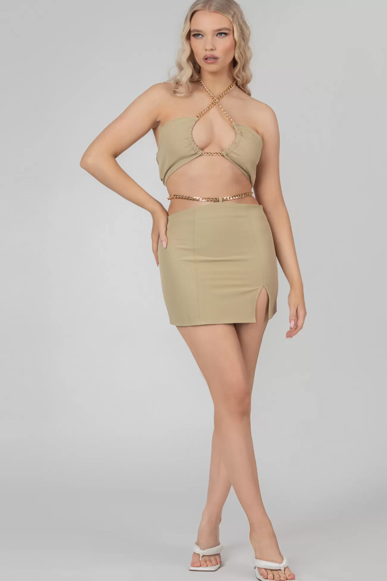 Public Desire Chain Waist Mini Skirt Sage Fashion