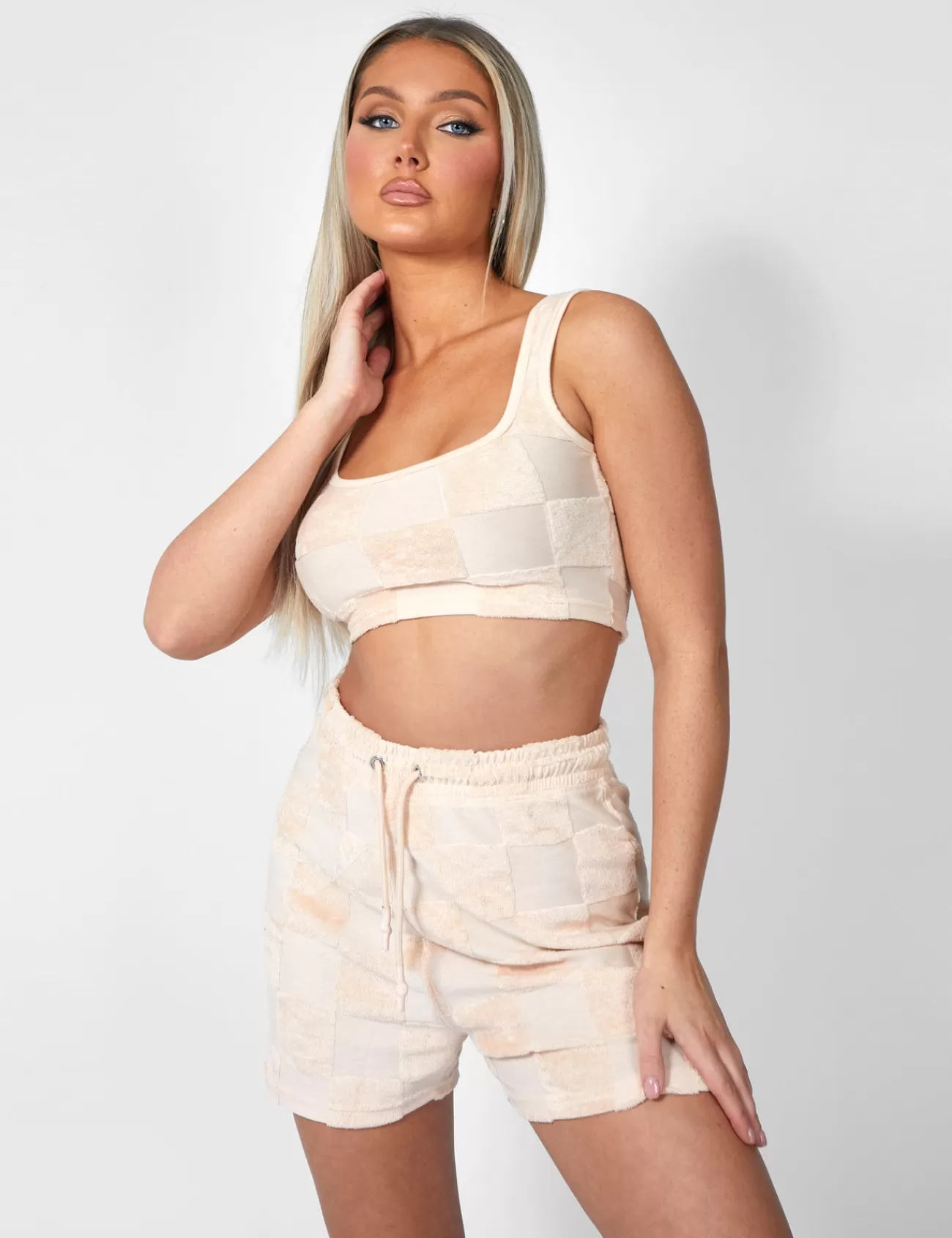 Public Desire Checkerboard Towelling Scoop Neck Top Sand Shop