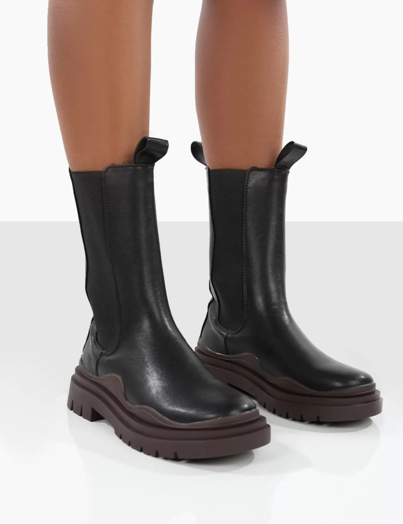 Public Desire Cherry Chunky Sole Chelsea Ankle Boots Black New