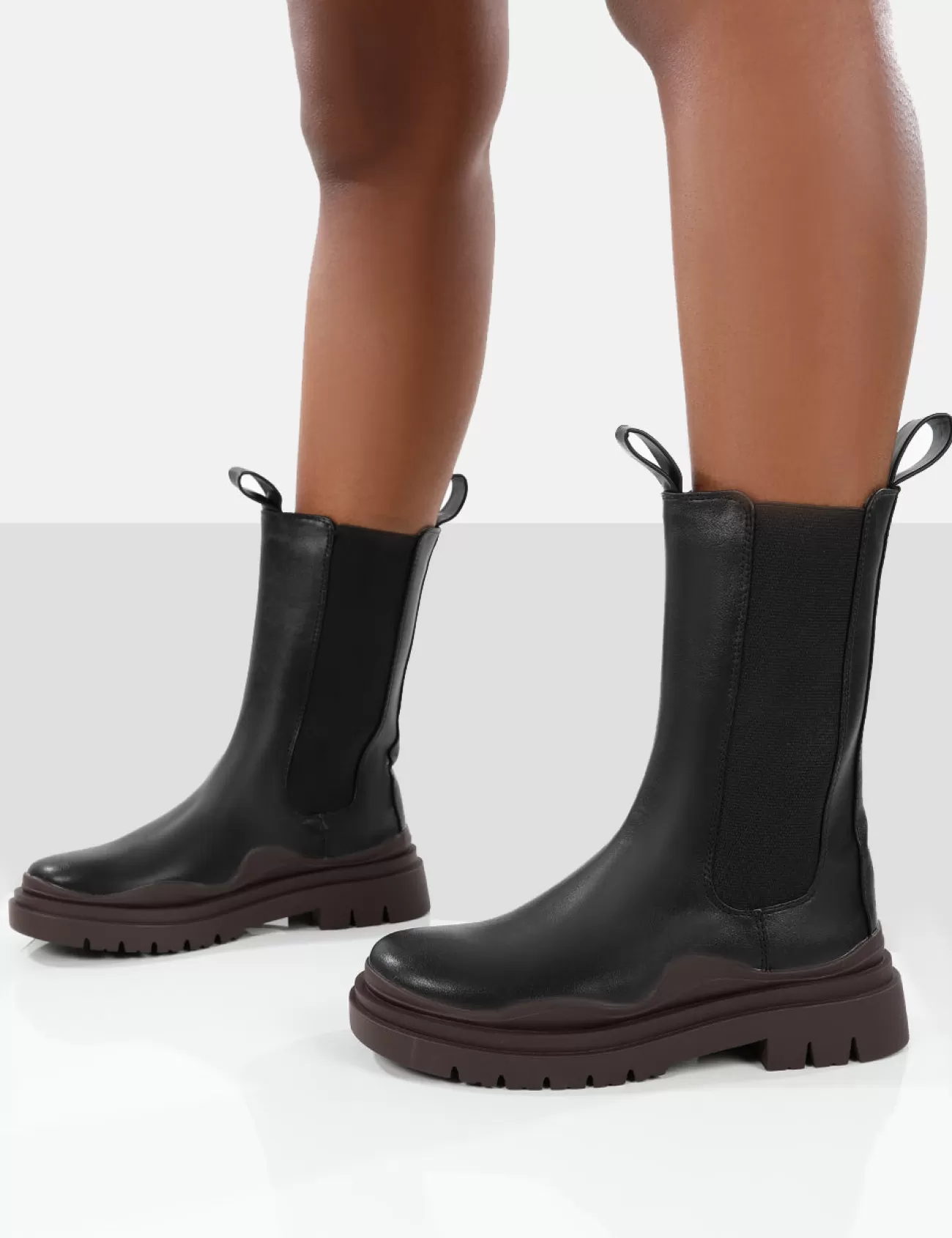 Public Desire Cherry Chunky Sole Chelsea Ankle Boots Black New