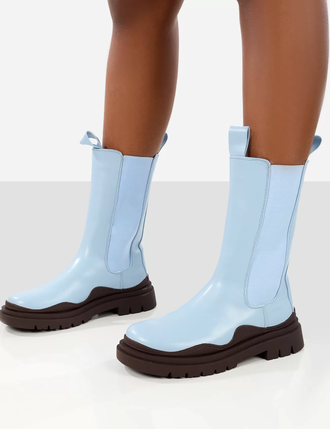 Public Desire Cherry Chunky Sole Chelsea Ankle Boots Blue Cheap