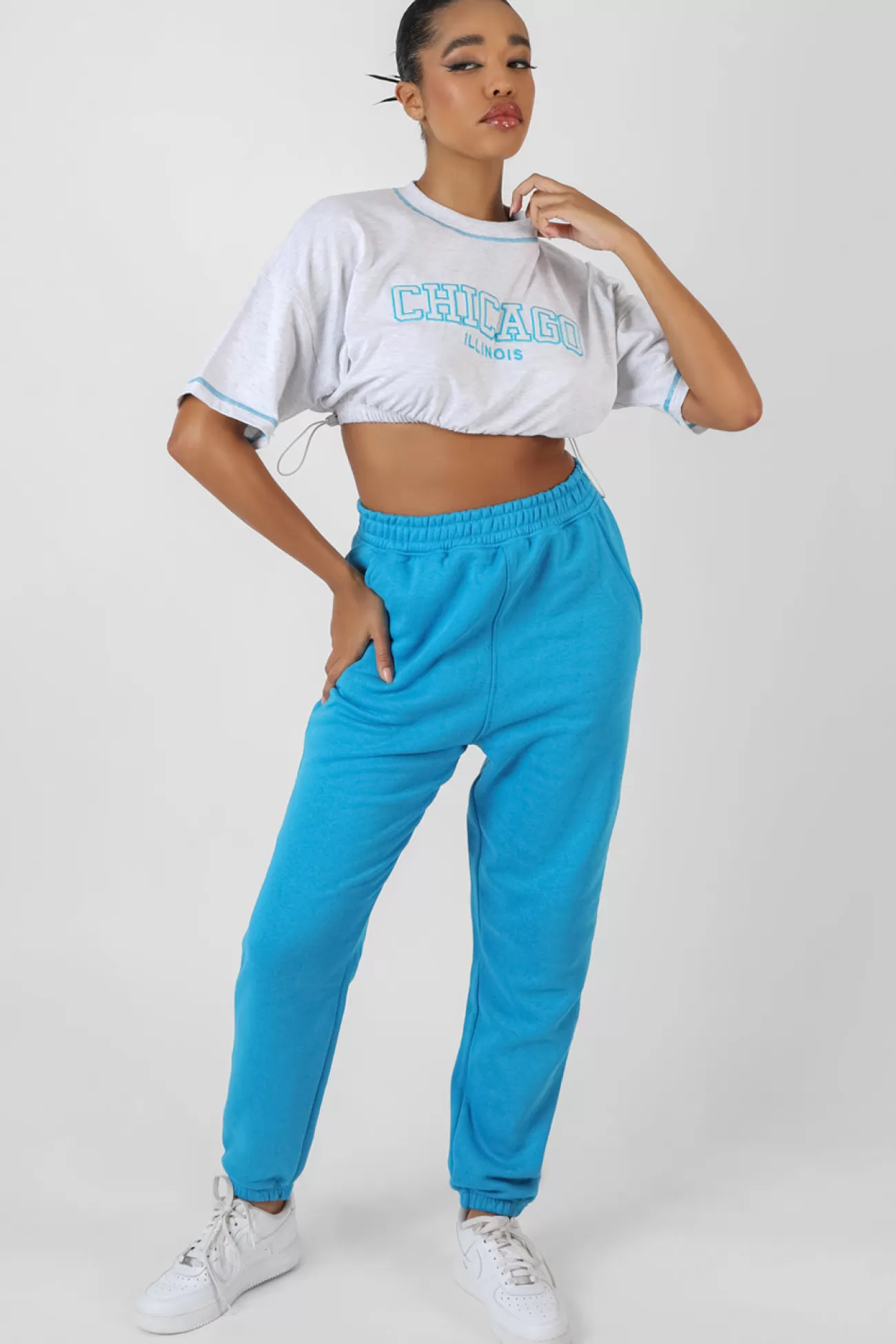 Public Desire Chicago Elasticated Hem Cropped T-Shirt Oatmeal Marl New