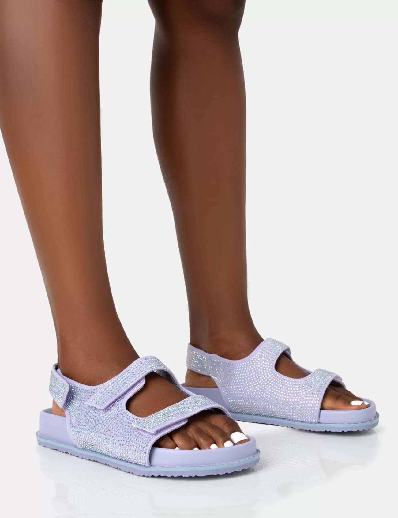 Public Desire Chichi Diamante Double Strap Dad Sandals Lilac Cheap