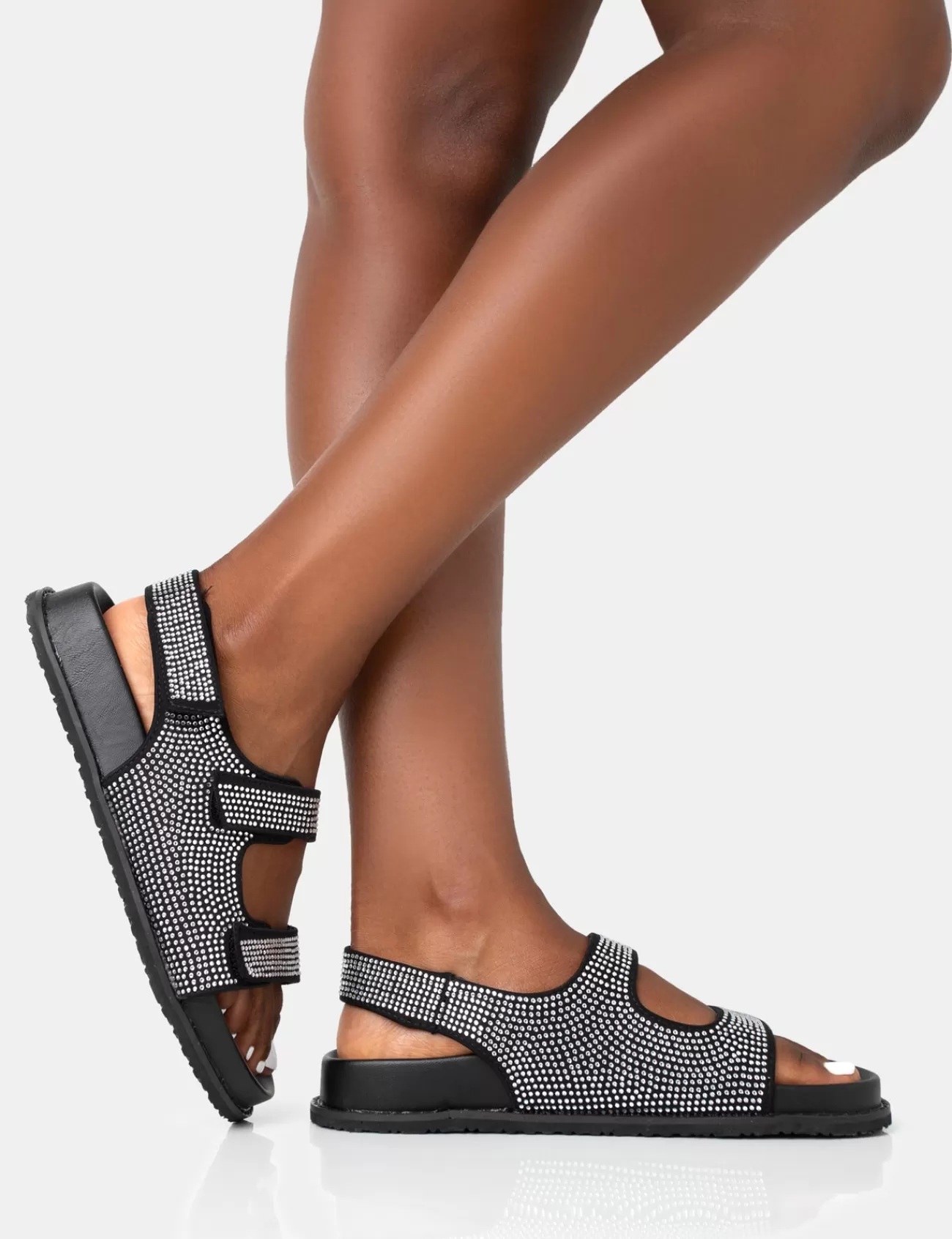 Public Desire Chichi Diamante Double Strap Dad Sandals Black Shop