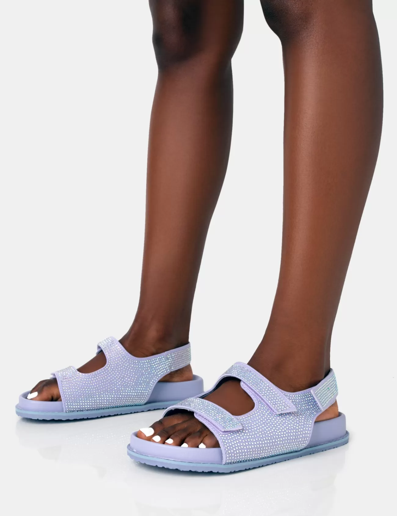 Public Desire Chichi Diamante Double Strap Dad Sandals Lilac Cheap