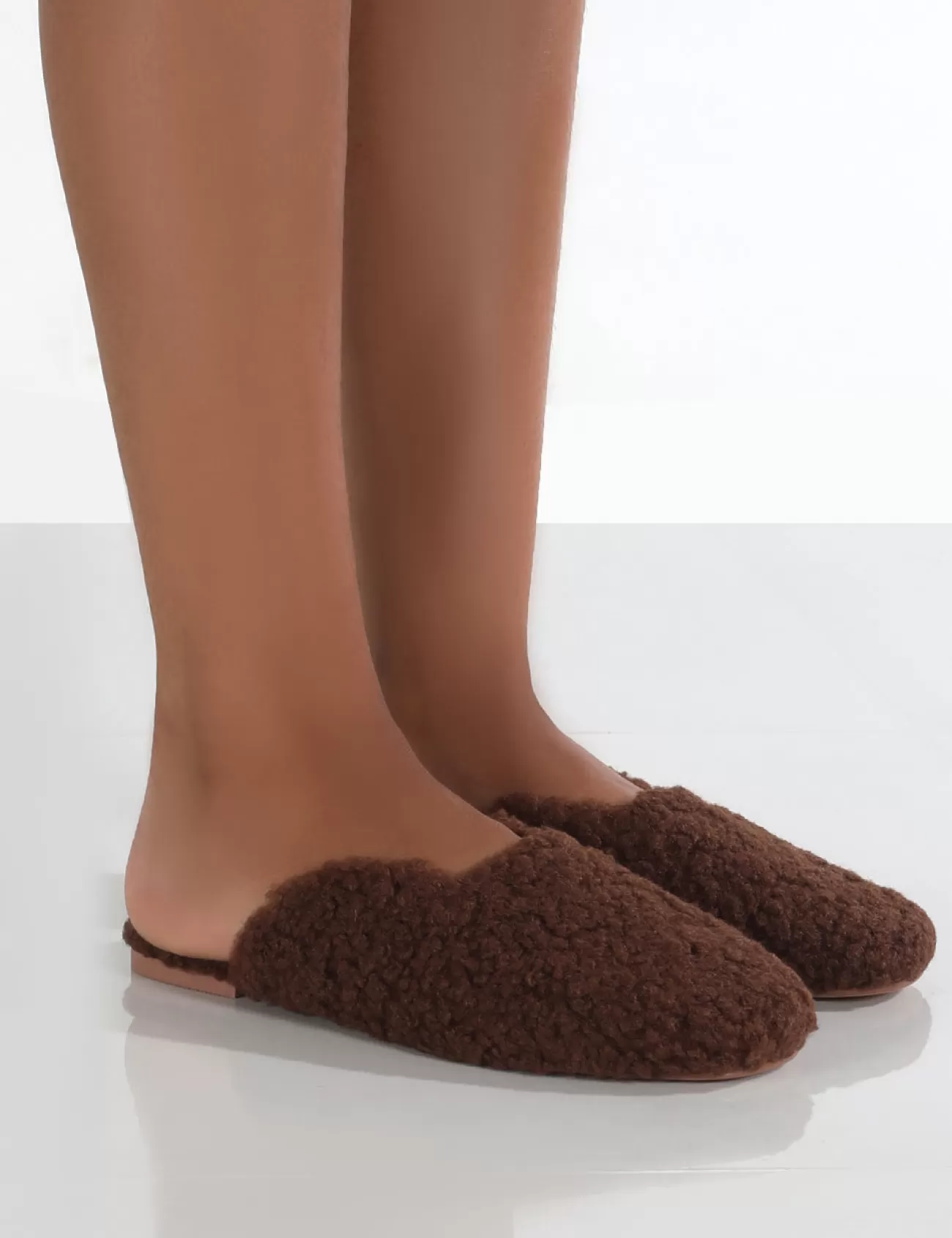 Public Desire Ciao Chocolate Teddy Slip On Slippers Brown New