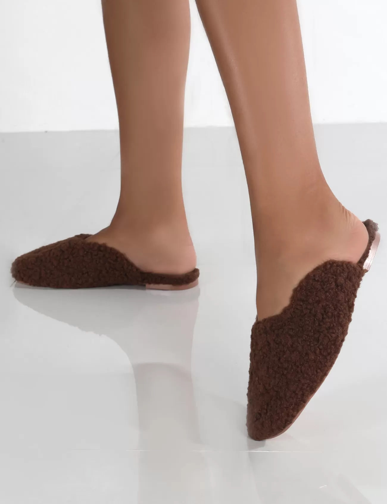 Public Desire Ciao Chocolate Teddy Slip On Slippers Brown New