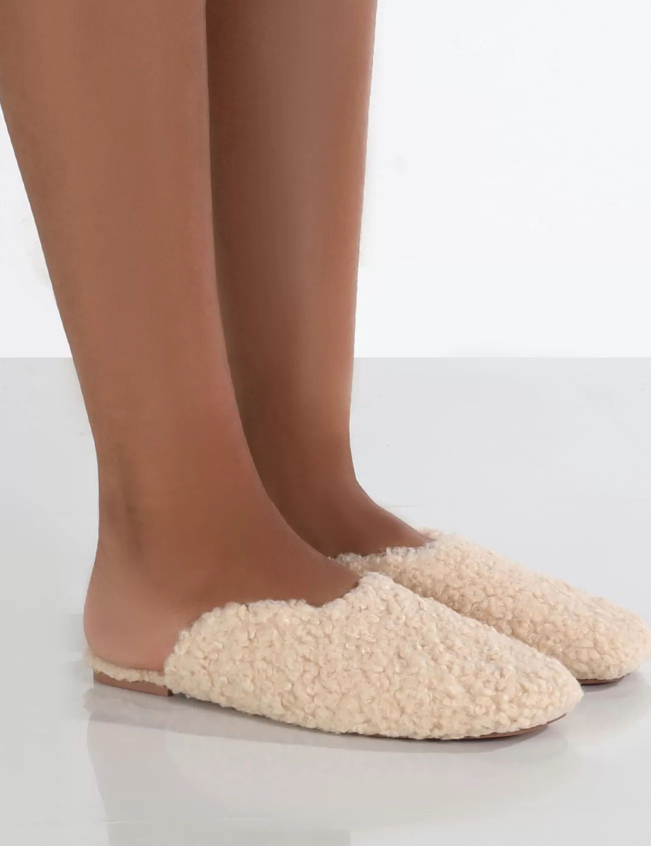 Public Desire Ciao Natural Teddy Slip On Slippers Nude Discount