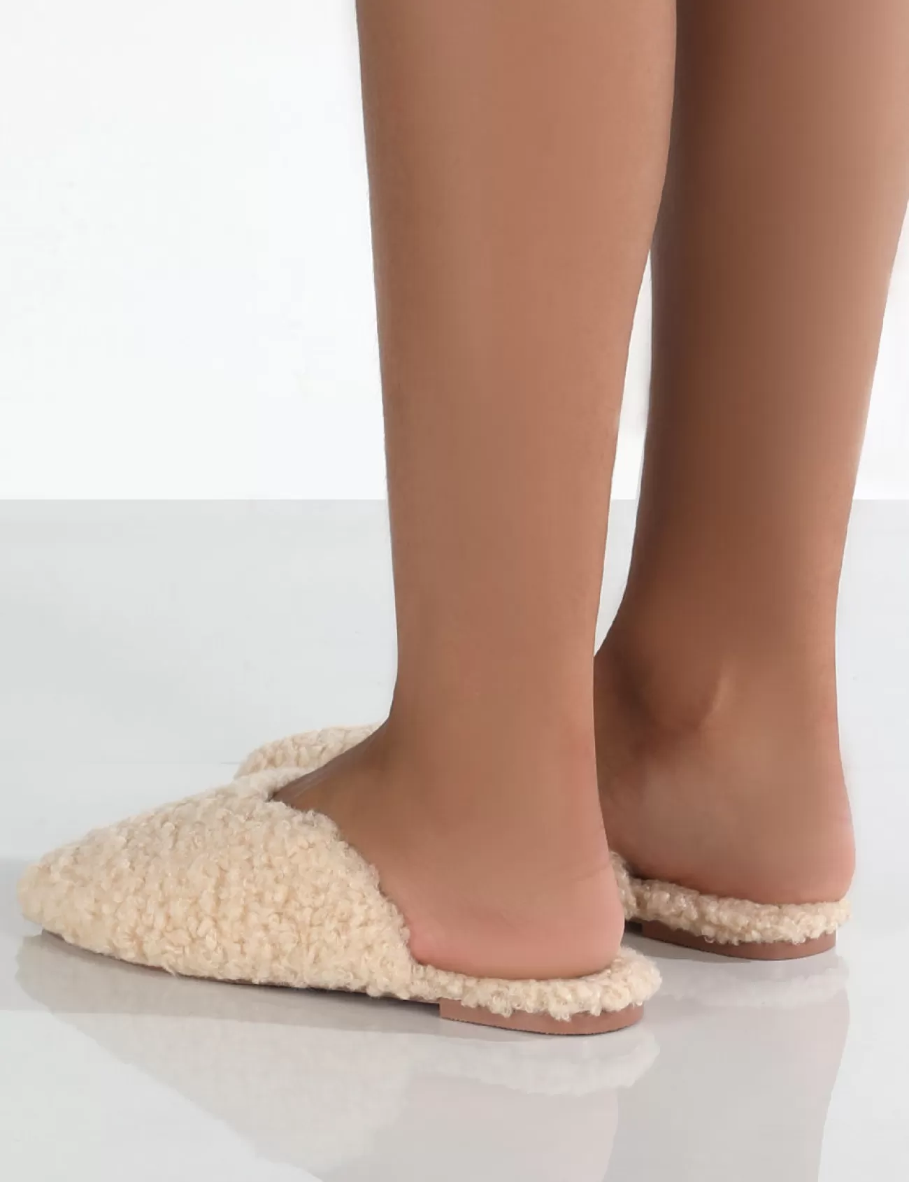 Public Desire Ciao Natural Teddy Slip On Slippers Nude Discount