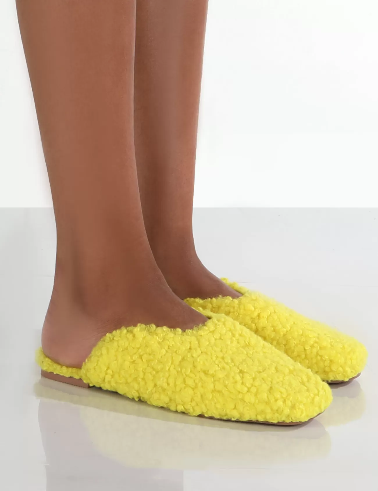 Public Desire Ciao Neon Teddy Slip On Slippers Yellow New