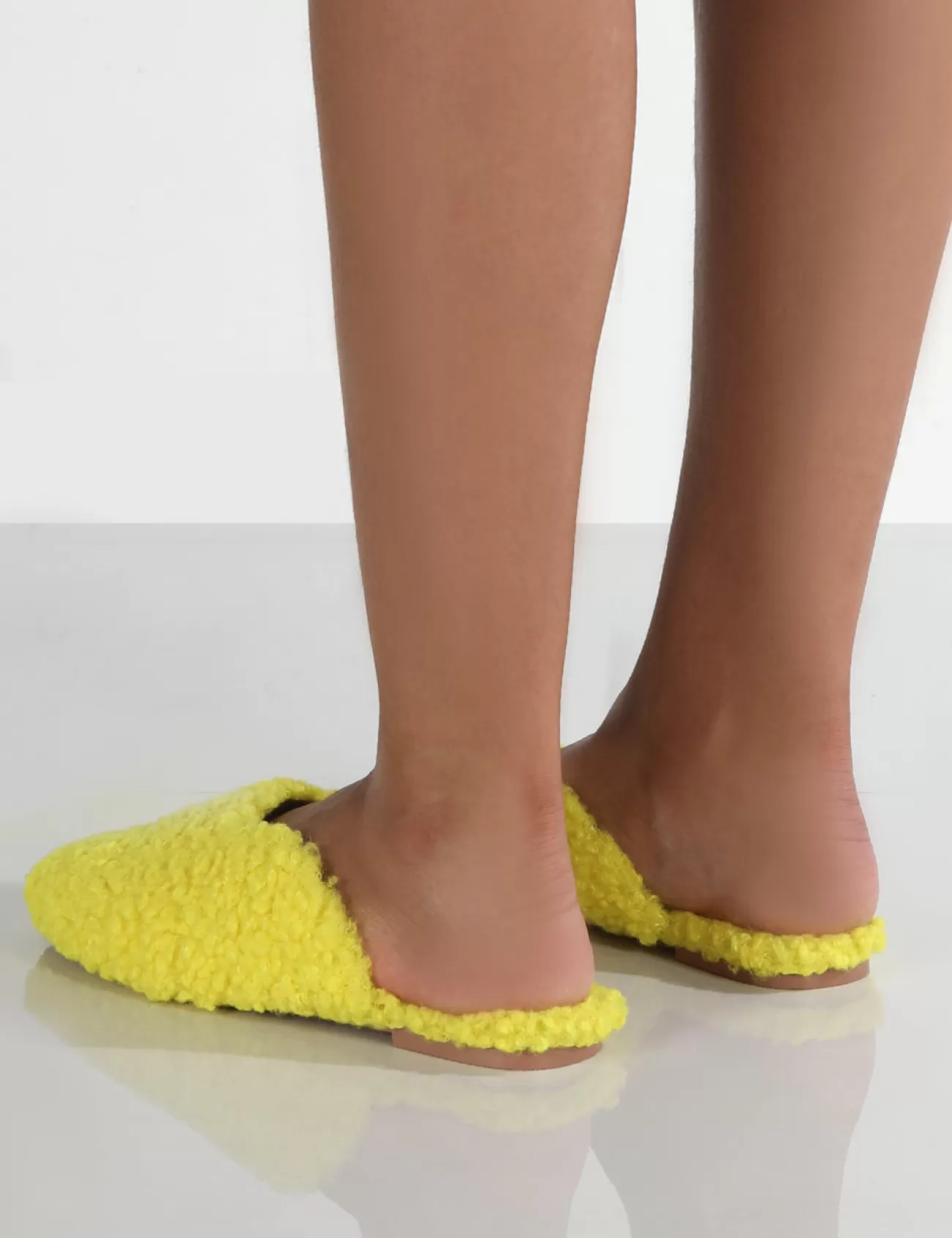 Public Desire Ciao Neon Teddy Slip On Slippers Yellow New