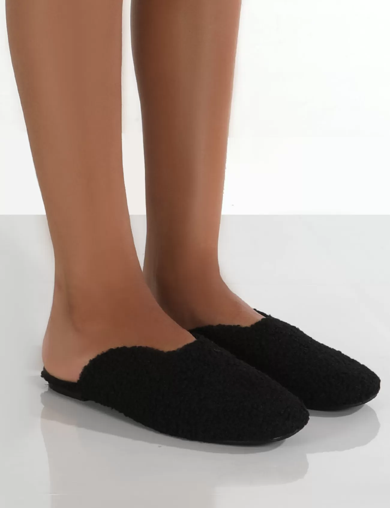Public Desire Ciao Teddy Slip On Slippers Black New
