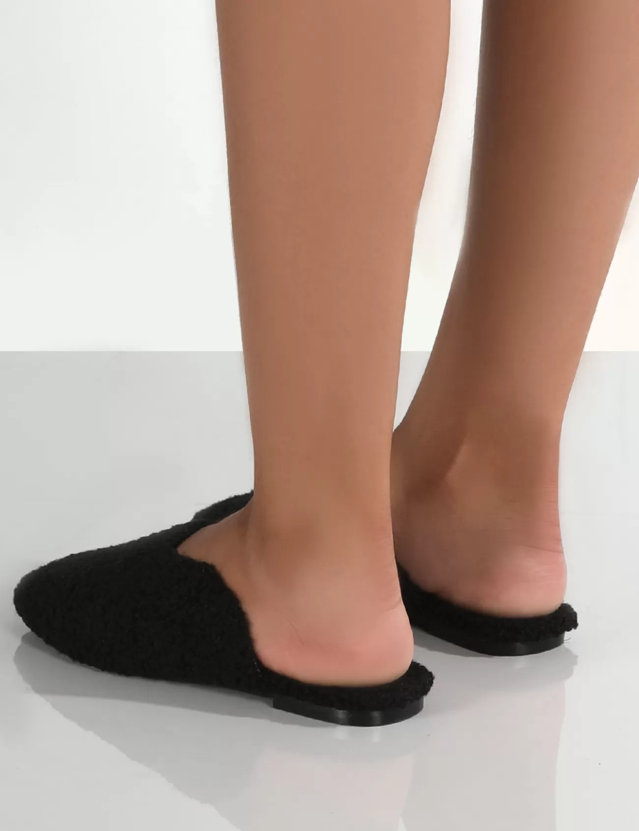 Public Desire Ciao Teddy Slip On Slippers Black New