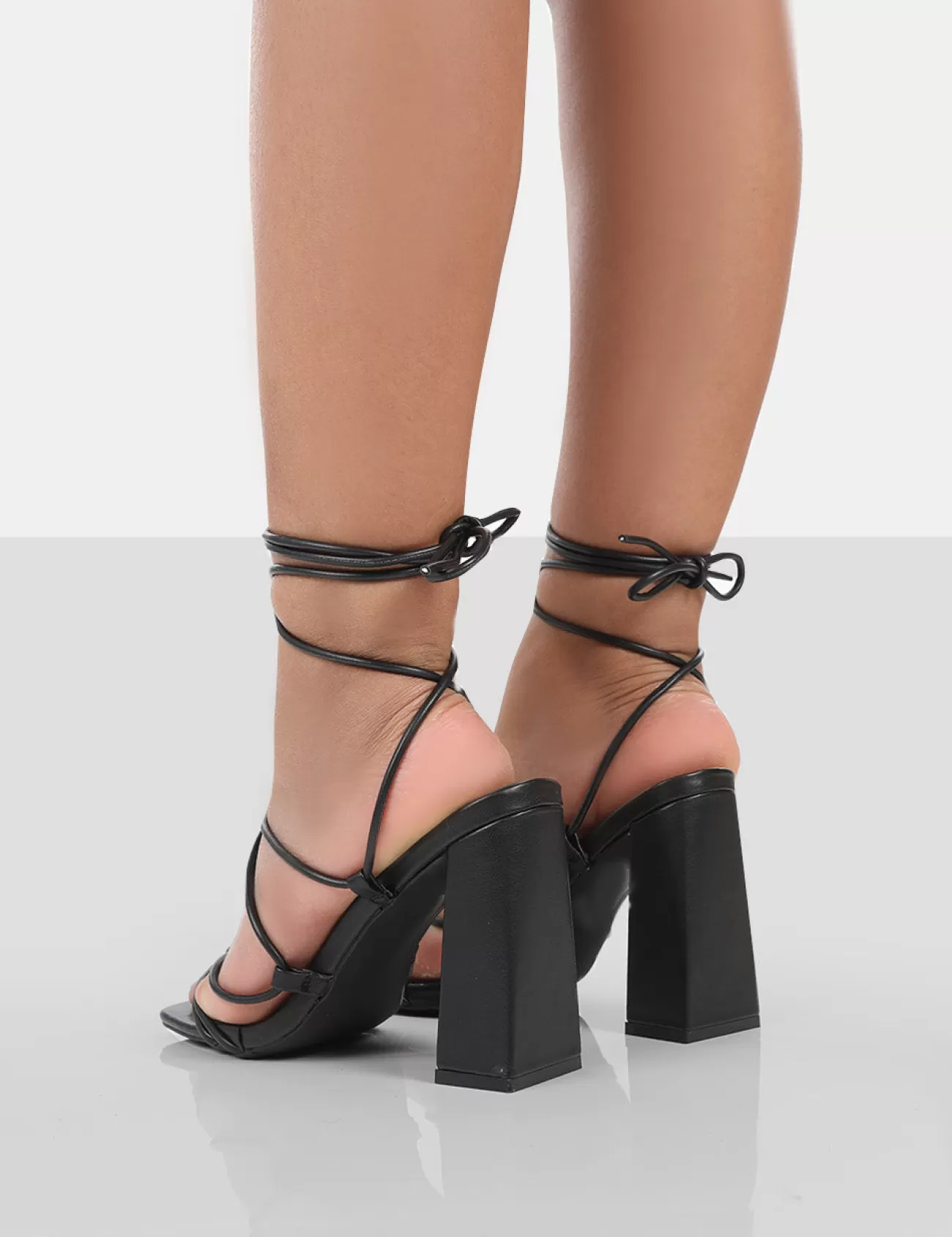 Public Desire Coco Grain Square Toe Strappy Lace Up Block Heels Black Store