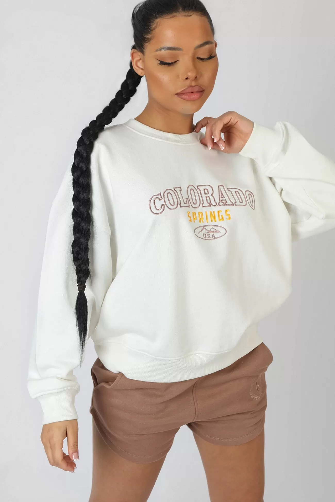 Public Desire Colorado Springs Oversized Sweatshirt Ecru Sale