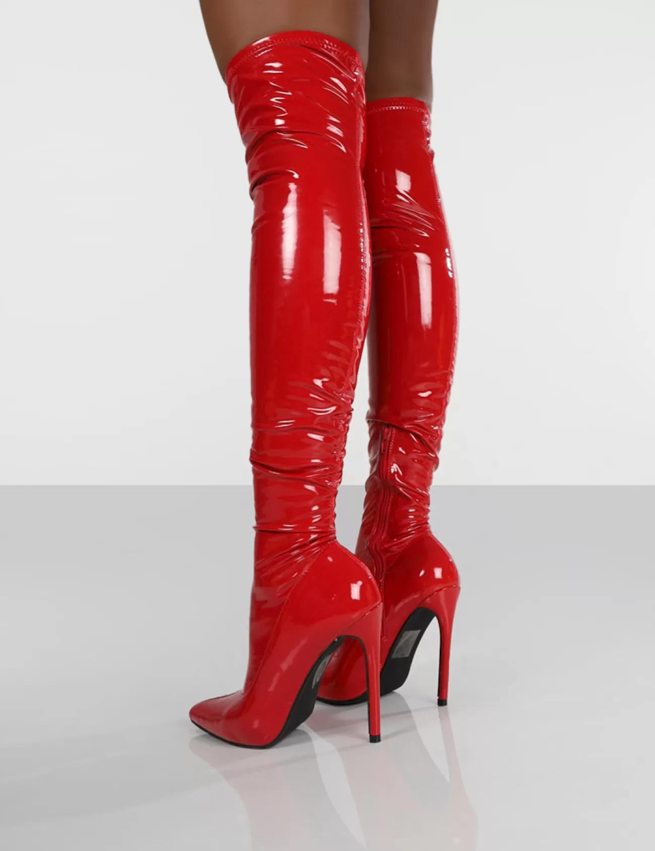 Public Desire Confidence Patent Stiletto Heeled Over The Knee Pu Boots Red Hot