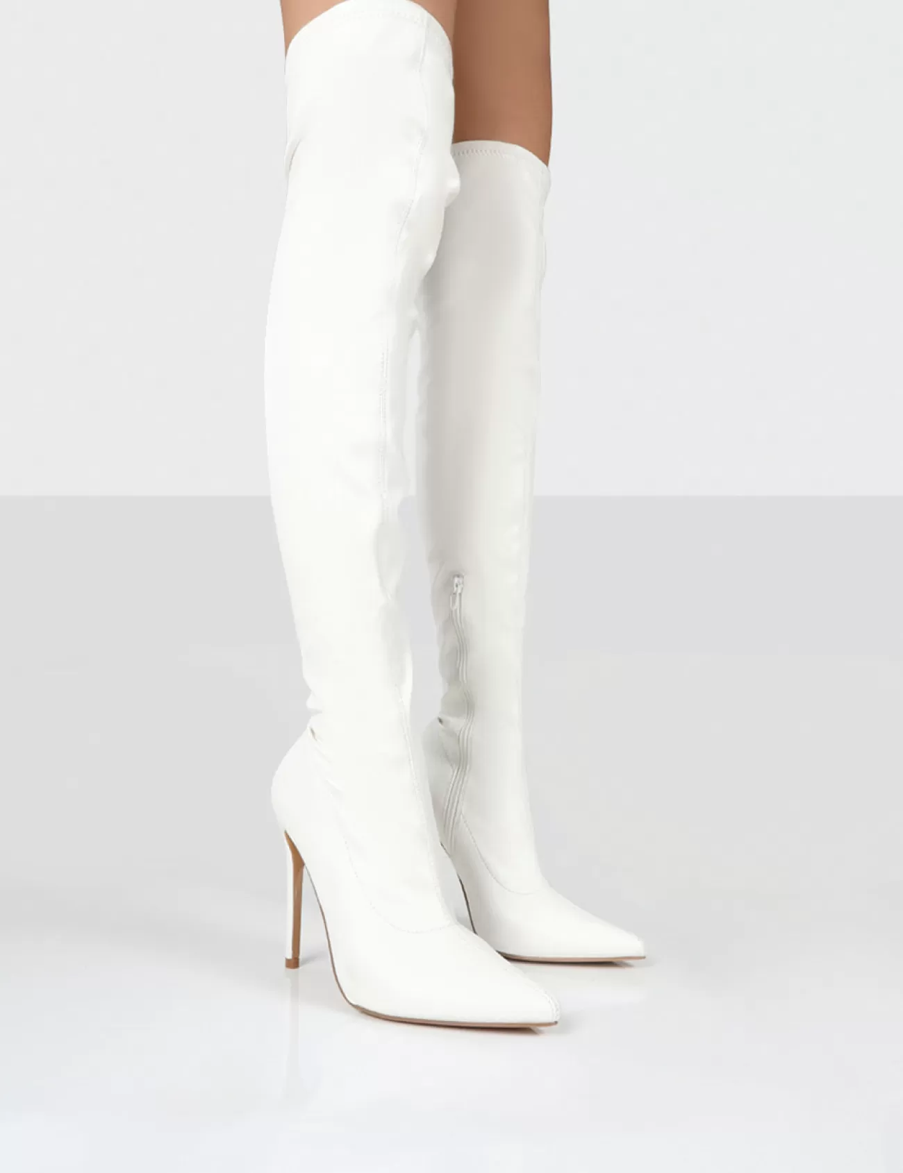 Public Desire Confidence Stiletto Heeled Over The Knee Pu Boots White Outlet
