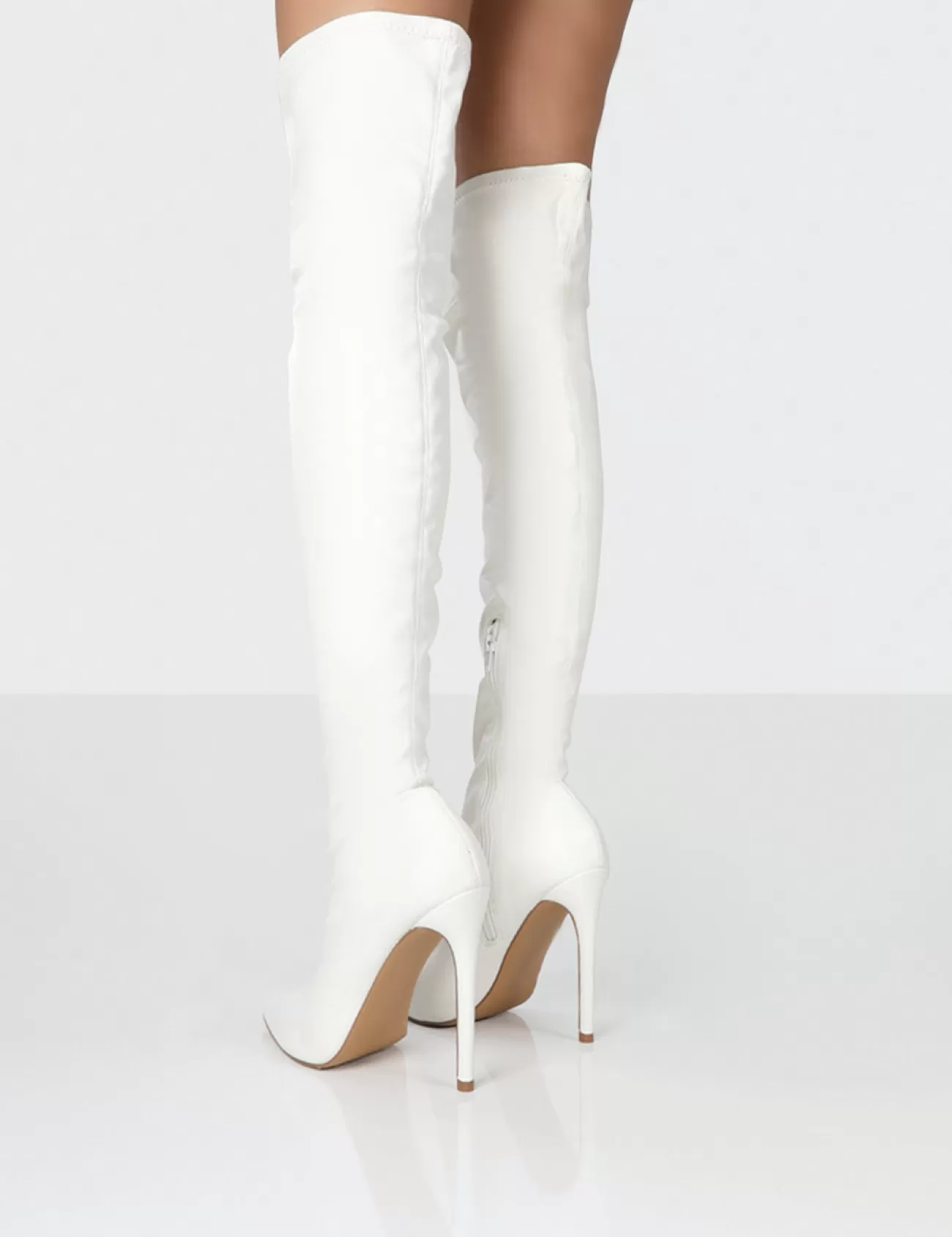 Public Desire Confidence Stiletto Heeled Over The Knee Pu Boots White Outlet