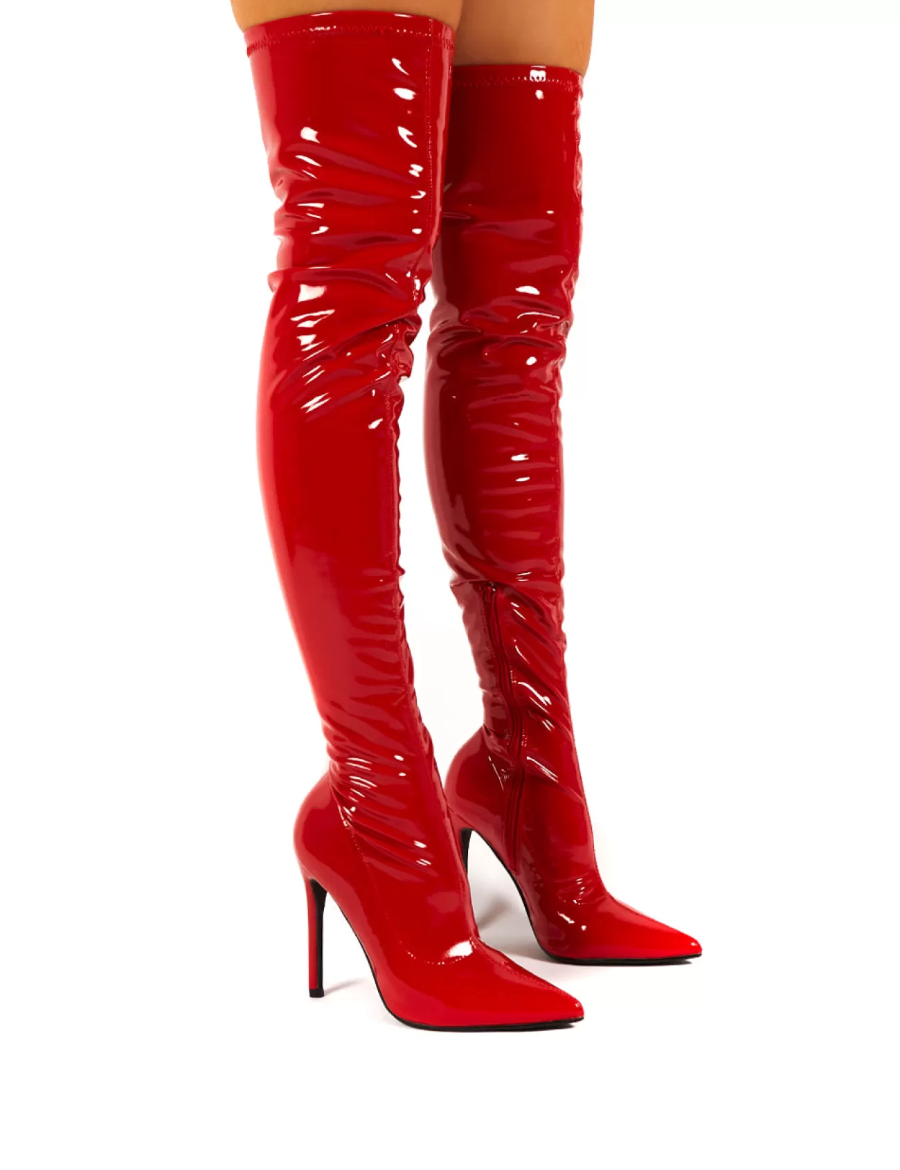 Public Desire Confidence Wide Fit Patent Stiletto Heeled Over The Knee Pu Boot Red Store