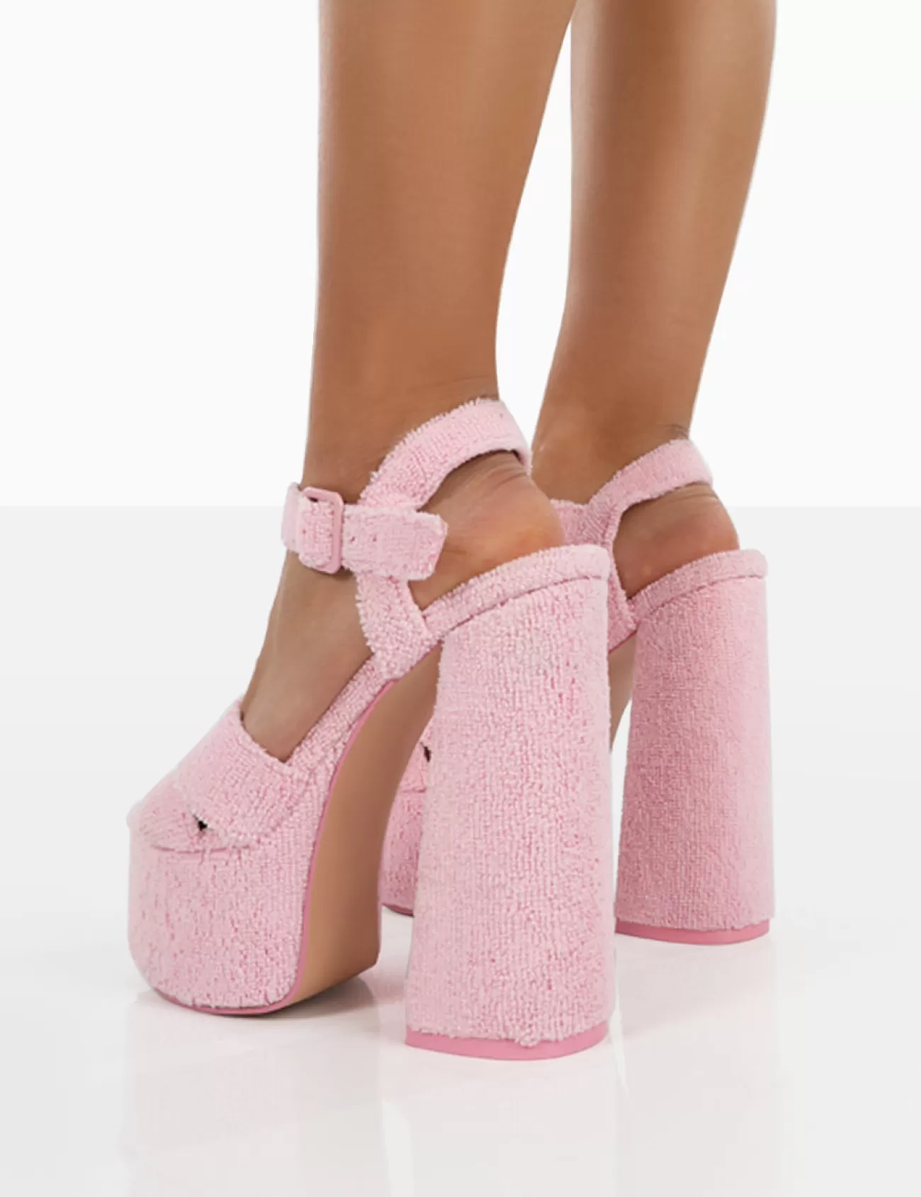 Public Desire Content Towelling Chunky Platform Sandal High Heels Pink Hot