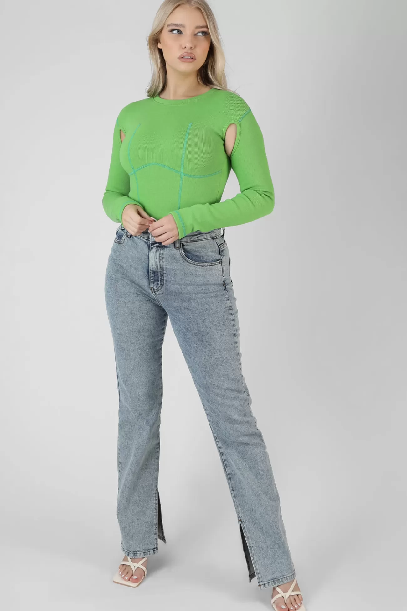Public Desire Contrast Stitch Bodysuit Green Online