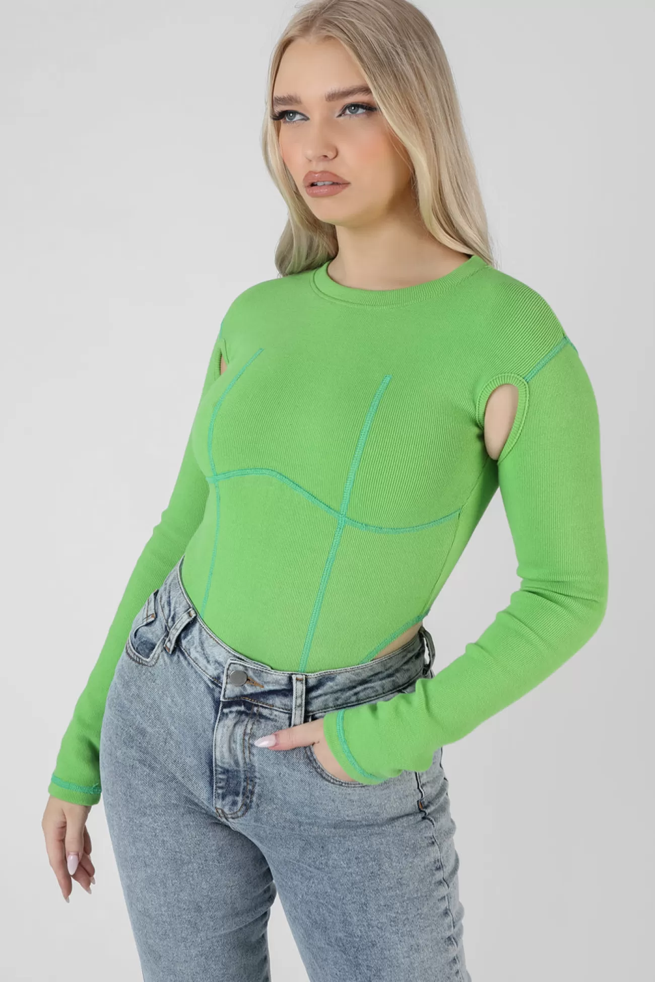 Public Desire Contrast Stitch Bodysuit Green Online
