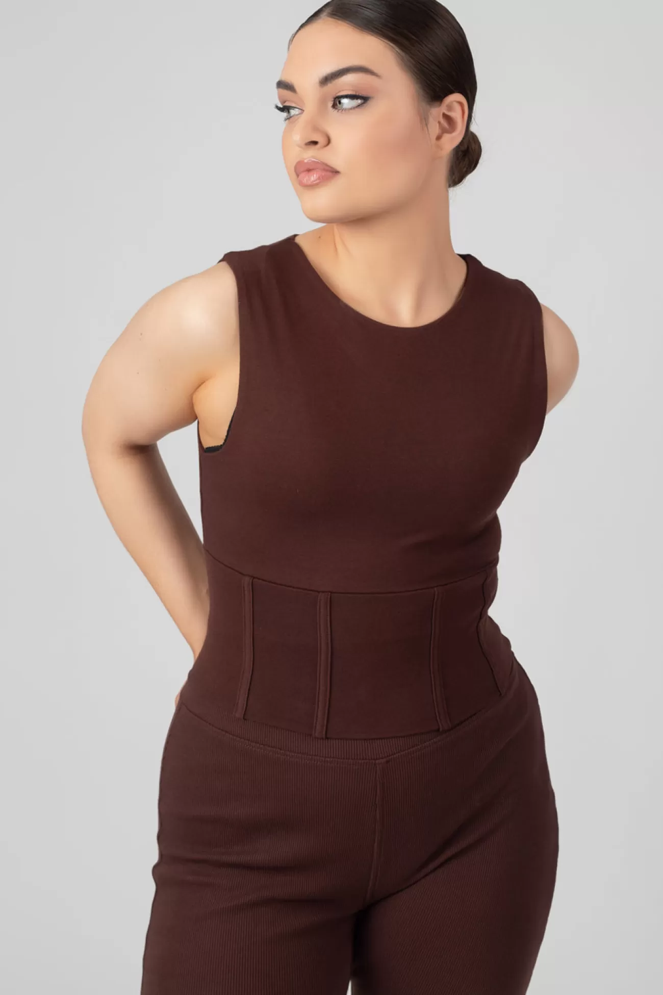 Public Desire Corset Detail Top Chocolate Brown New