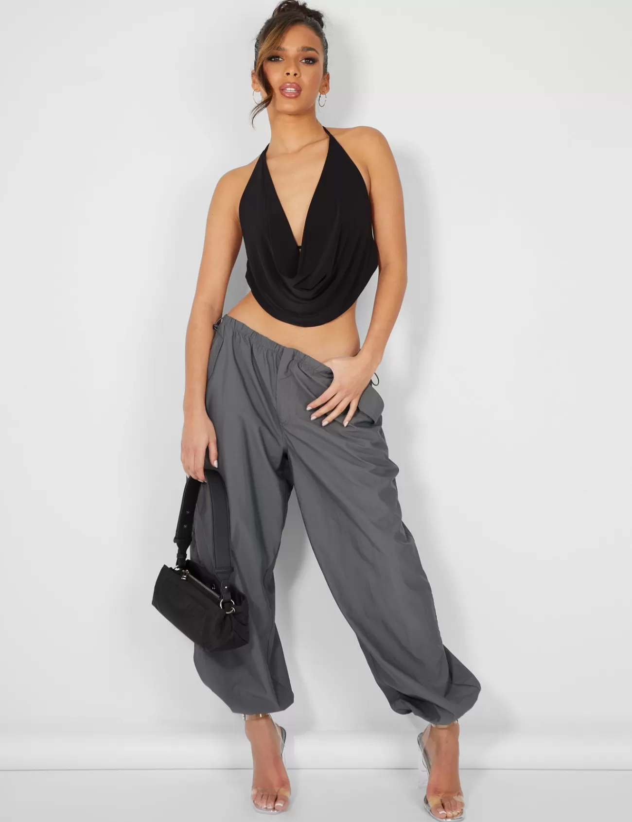 Public Desire Cowl Neck Crop Top Black Store