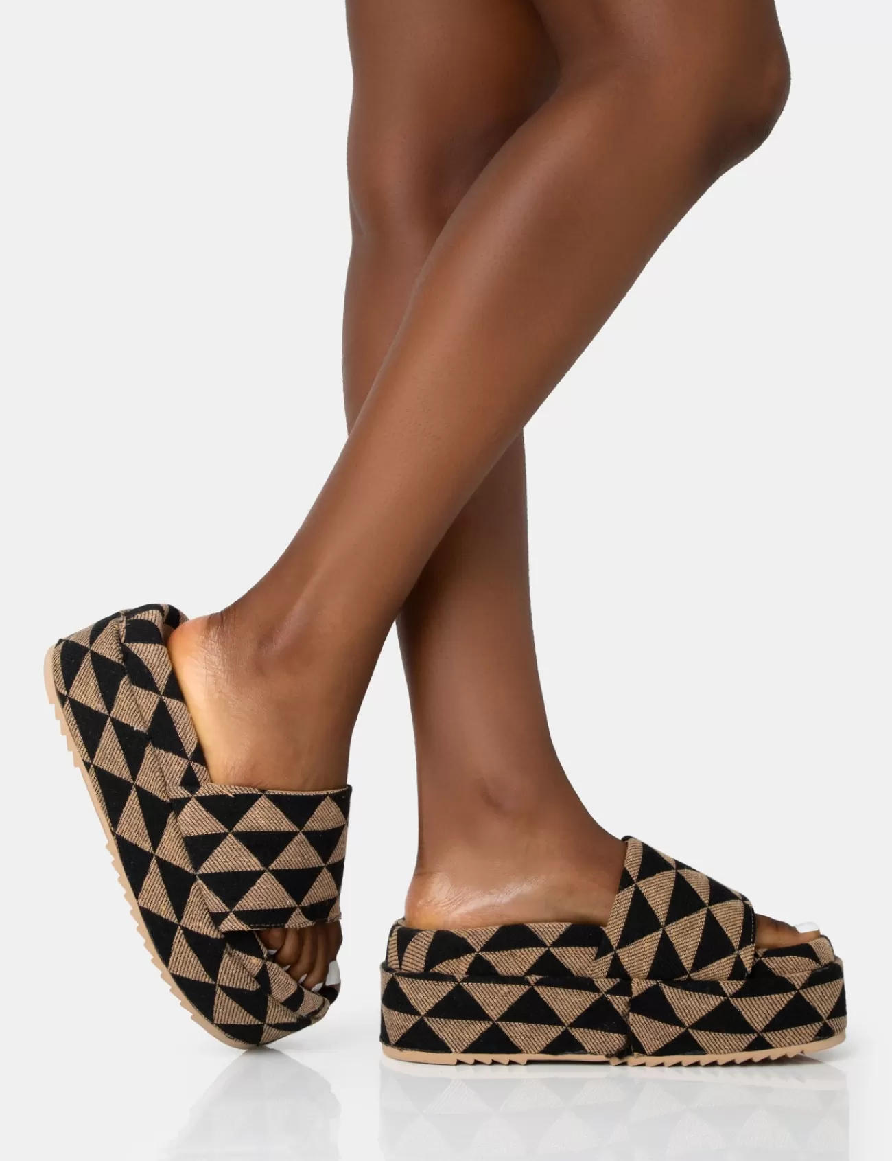 Public Desire Cowrie Geometric Print Platform Slider Sandal Tan Cheap