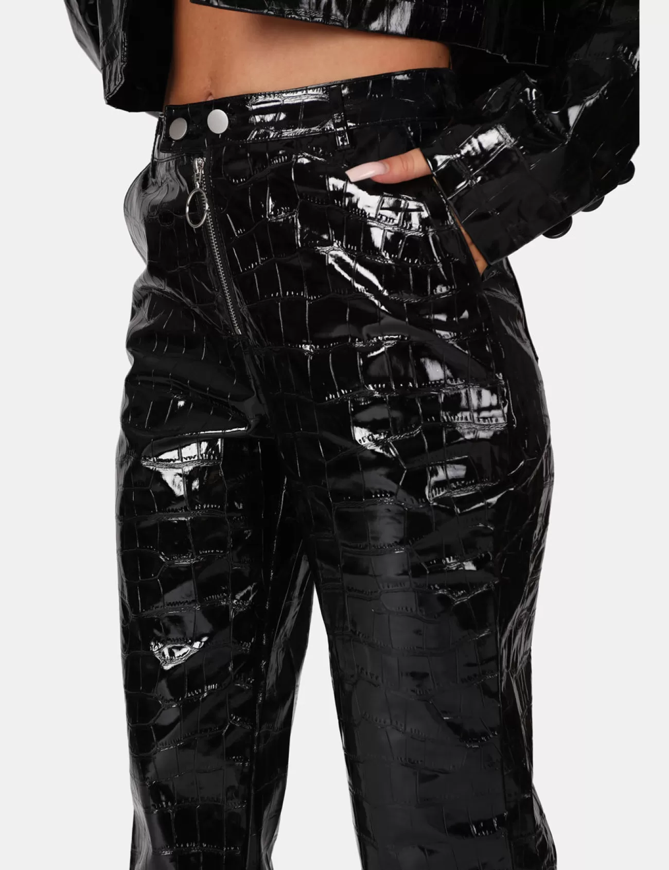 Public Desire Croc Vinyl Trousers Black Discount