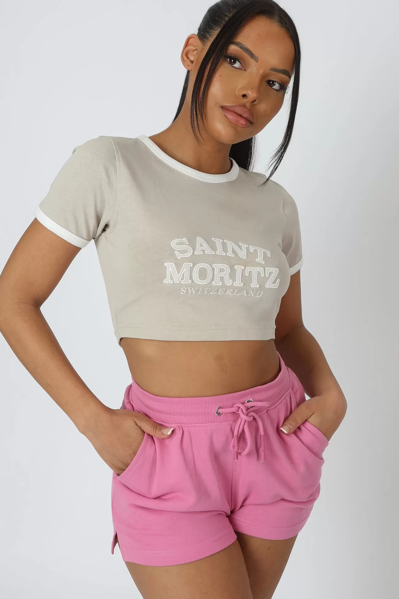 Public Desire Cropped Baby Tee Saint Morez Slogan Oatmeal New
