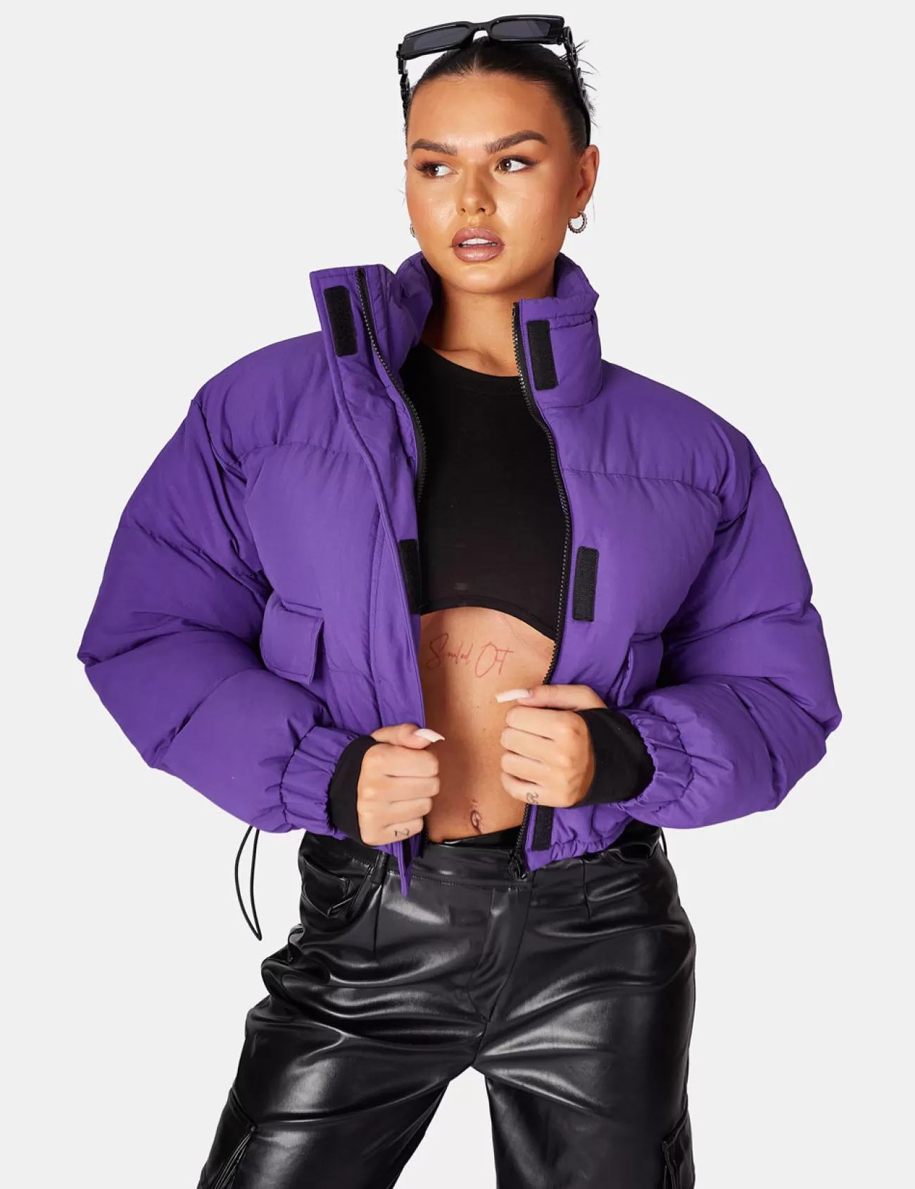 Public Desire Cropped Pocket Detail Puffer Purple Store