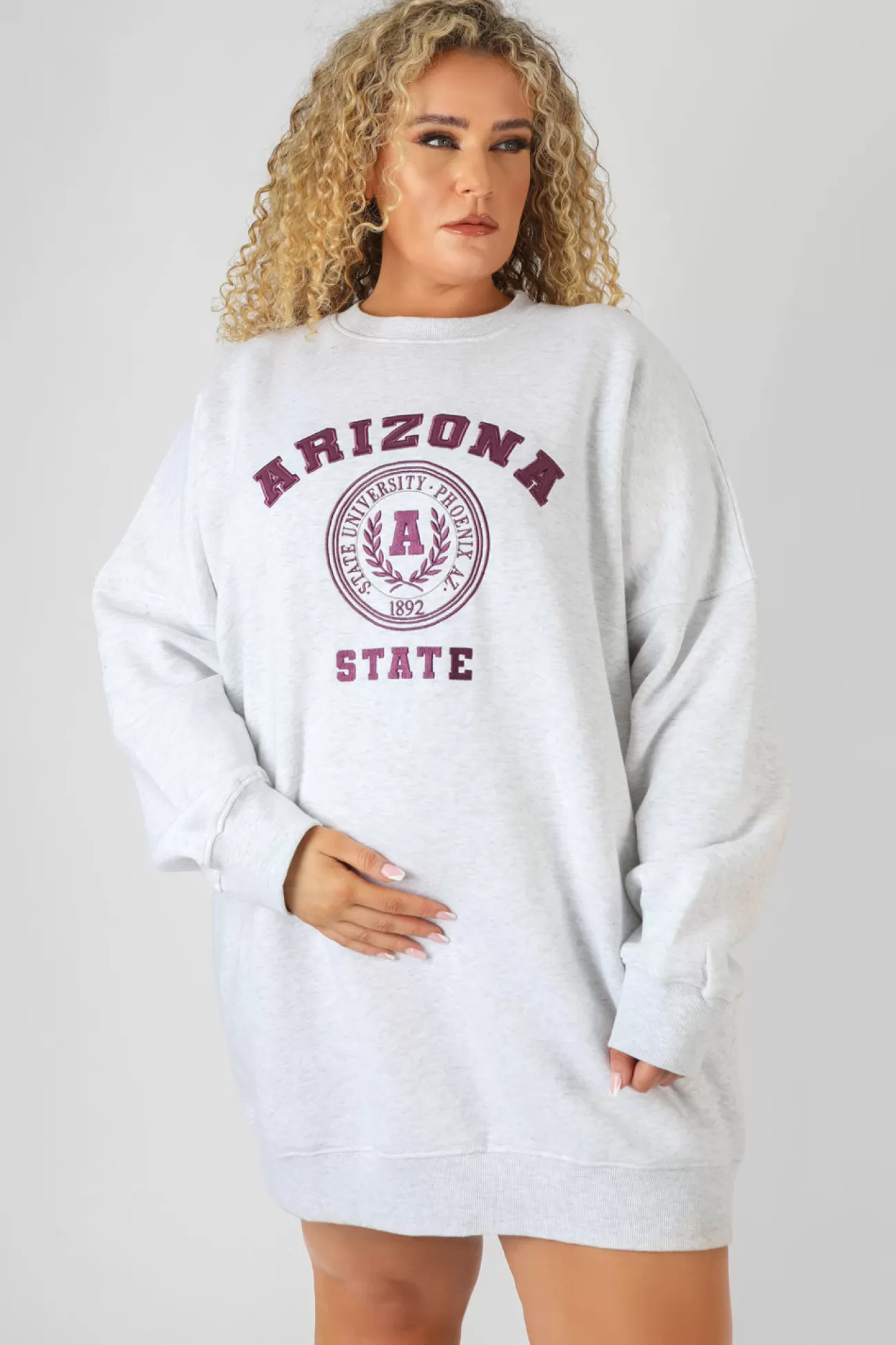 Public Desire Curve Arizona Graphic Sweat Dress Marl Oatmeal Flash Sale